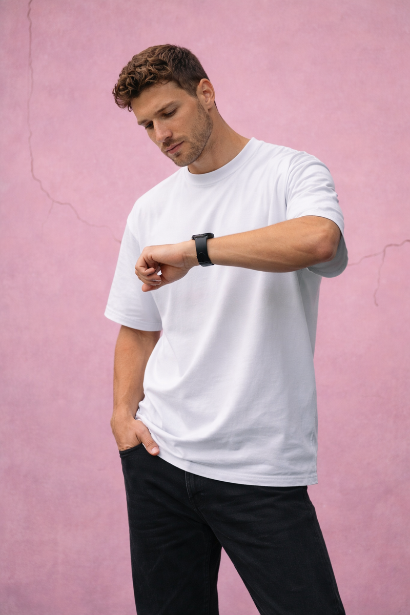 Men's T-Shirt – Street Core Relaxed Fit / Loose Fit (Oversized) (White)