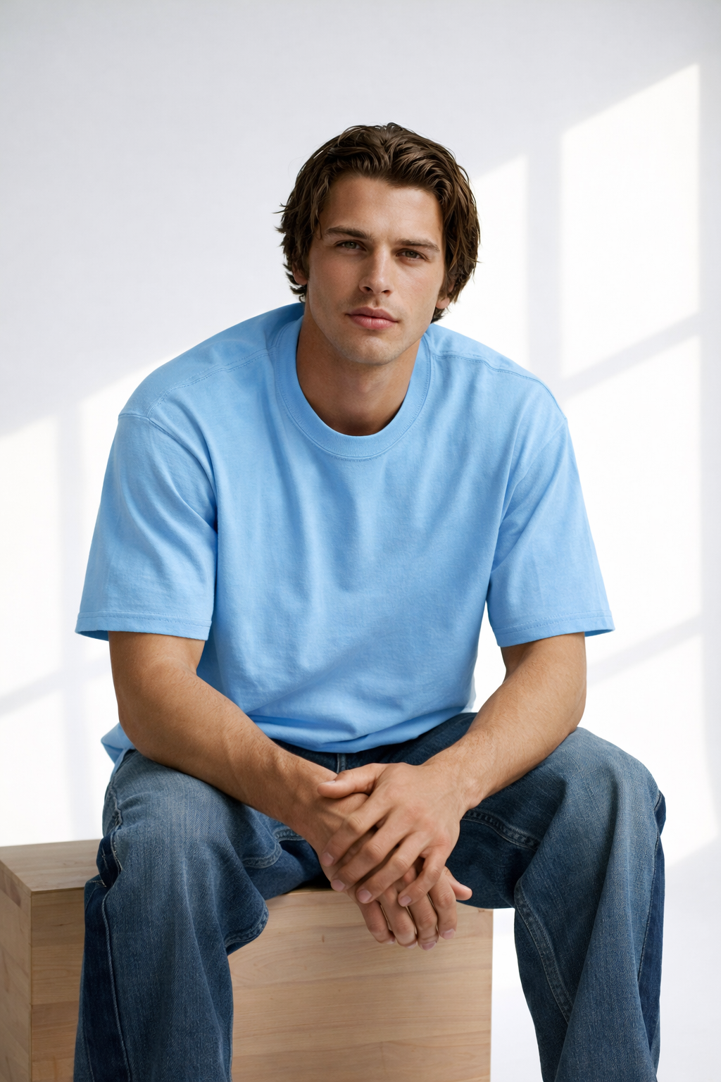 Men's Urban Elite Vibe Relaxed Fit / Loose Fit (Oversized) Heavy Cotton T-Shirt – Sky Blue