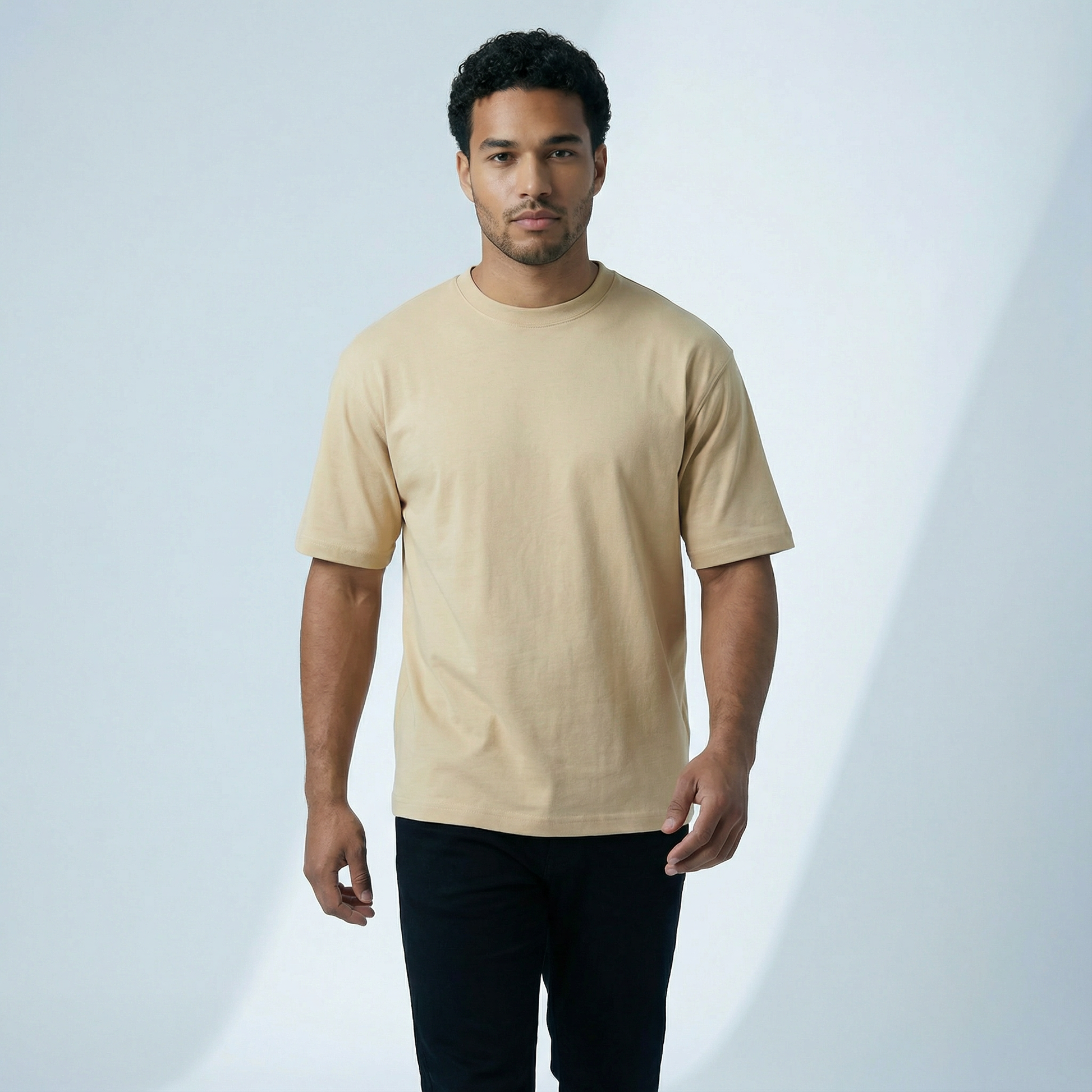 Men’s Urban Elite Vibe Oversized Heavy Cotton T-Shirt – Beige Aura