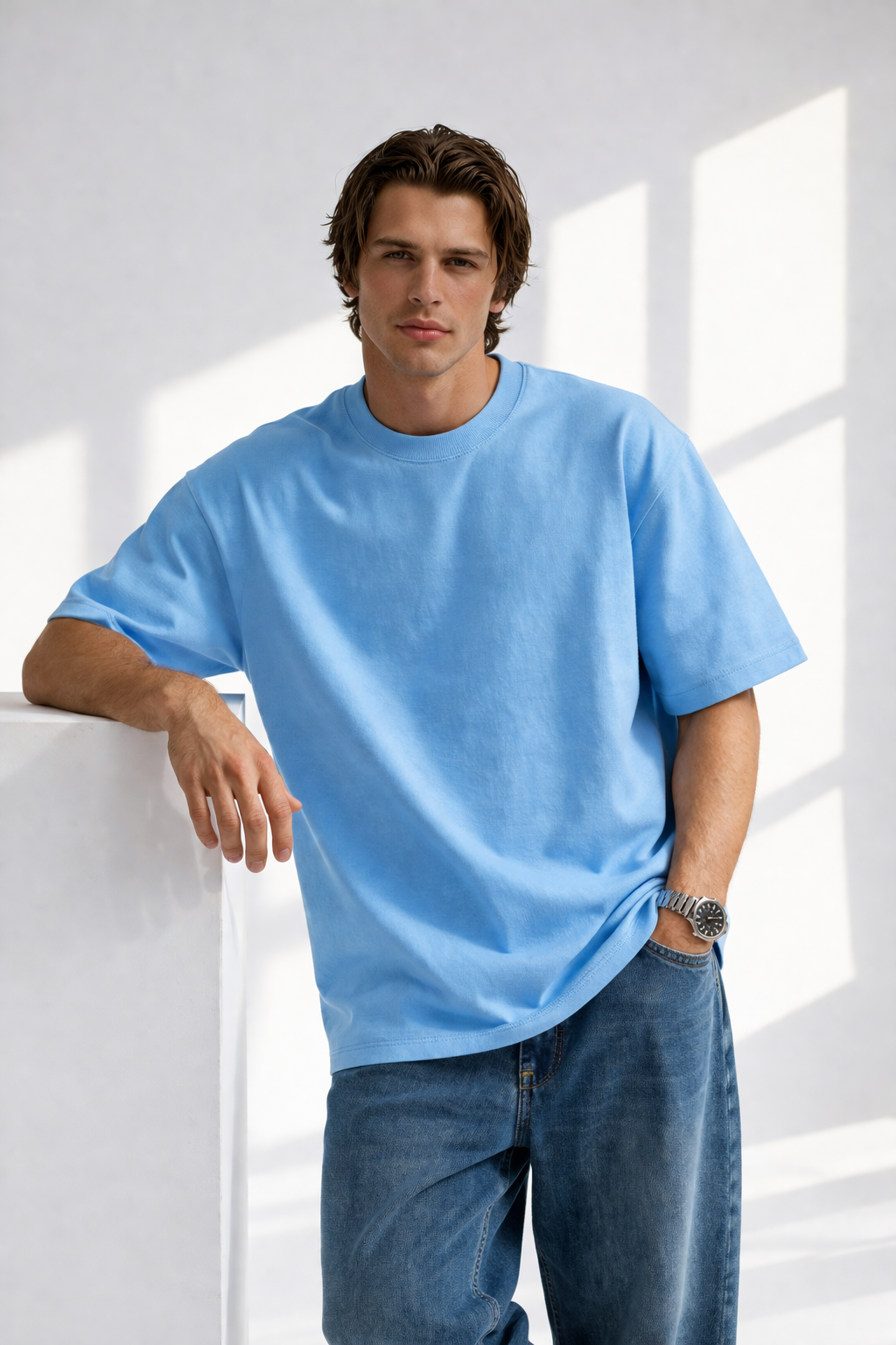 Men's Urban Elite Vibe Relaxed Fit / Loose Fit (Oversized) Heavy Cotton T-Shirt – Sky Blue