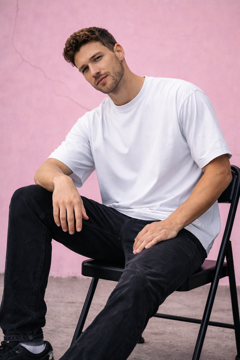Men's T-Shirt – Street Core Relaxed Fit / Loose Fit (Oversized) (White)