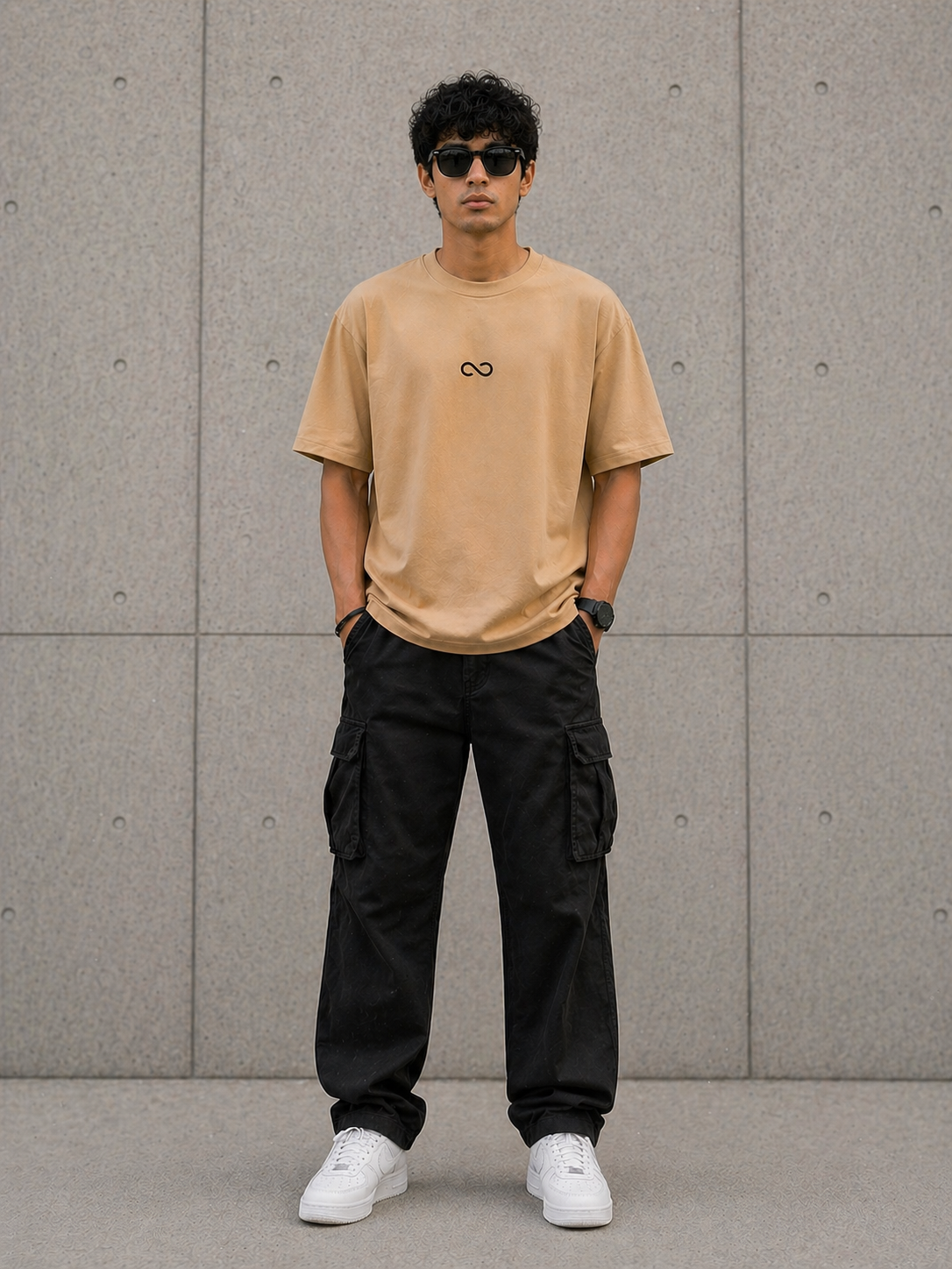 GNB “Infinity Flow” Oversized Tee – Sand Beige