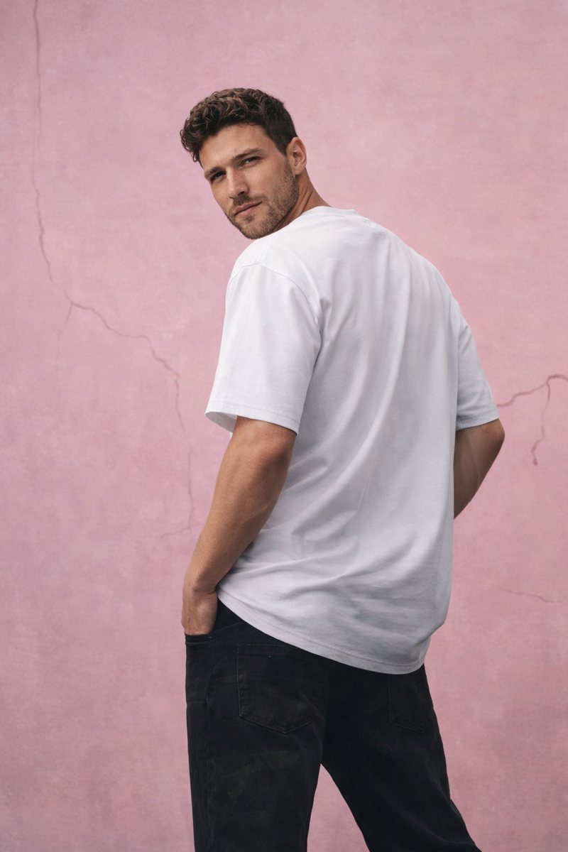 Men's T-Shirt – Street Core Relaxed Fit / Loose Fit (Oversized) (White)