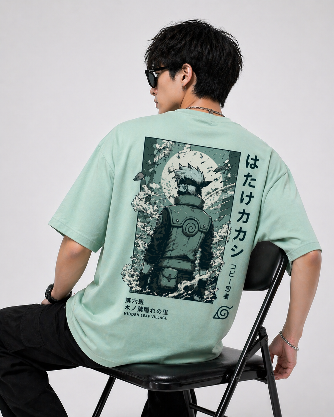 GNB "Lone Shinobi" Relaxed Fit / Loose Fit (Oversized) Tee – Sage Green
