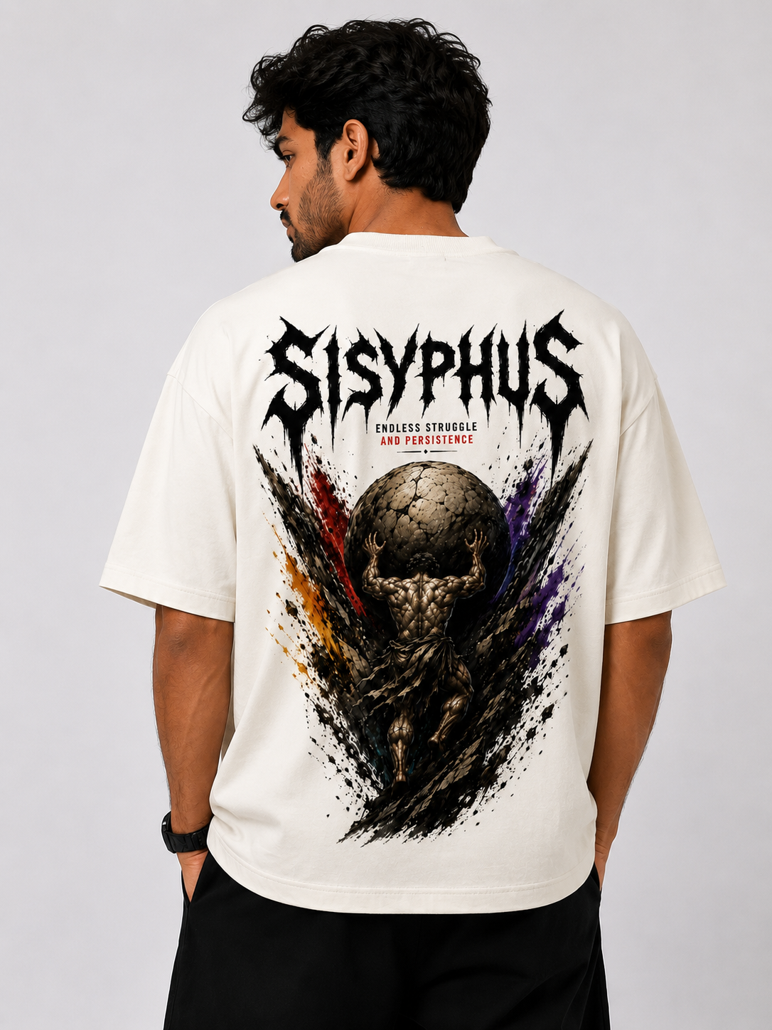 Sisyphus Oversized T-Shirt – Premium 240 GSM Cotton | Front & Back Graphic