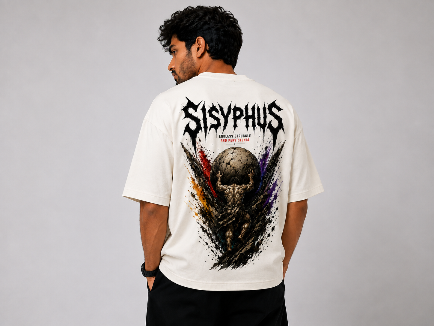 Sisyphus Oversized T-Shirt – Premium 240 GSM Cotton | Front & Back Graphic