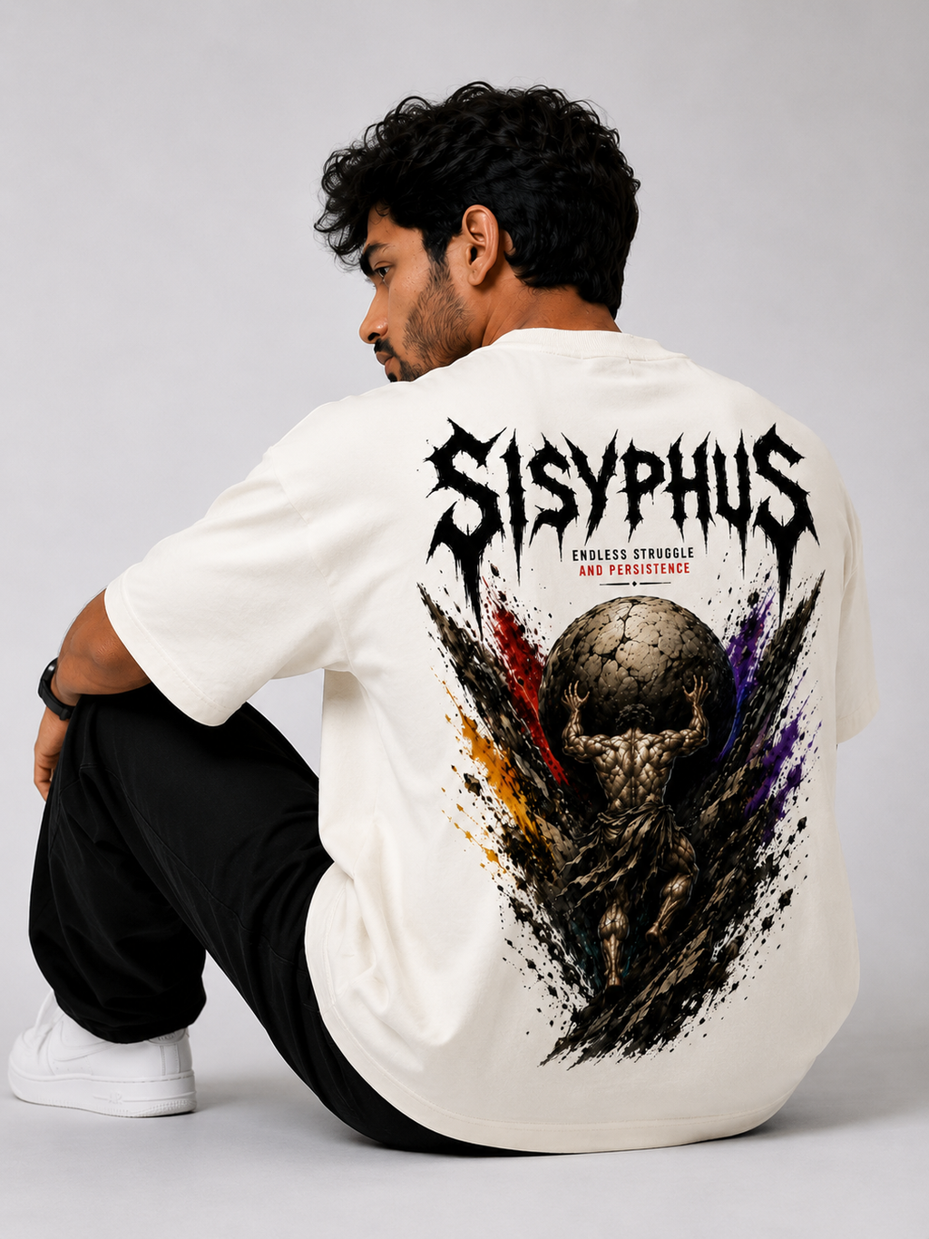 Sisyphus Oversized T-Shirt – Premium 240 GSM Cotton | Front & Back Graphic