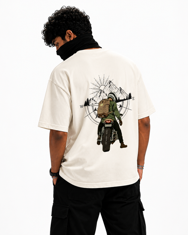 Reality Rider Oversized Off-White Graphic T-Shirt | 240 GSM Premium Cotton | Unisex