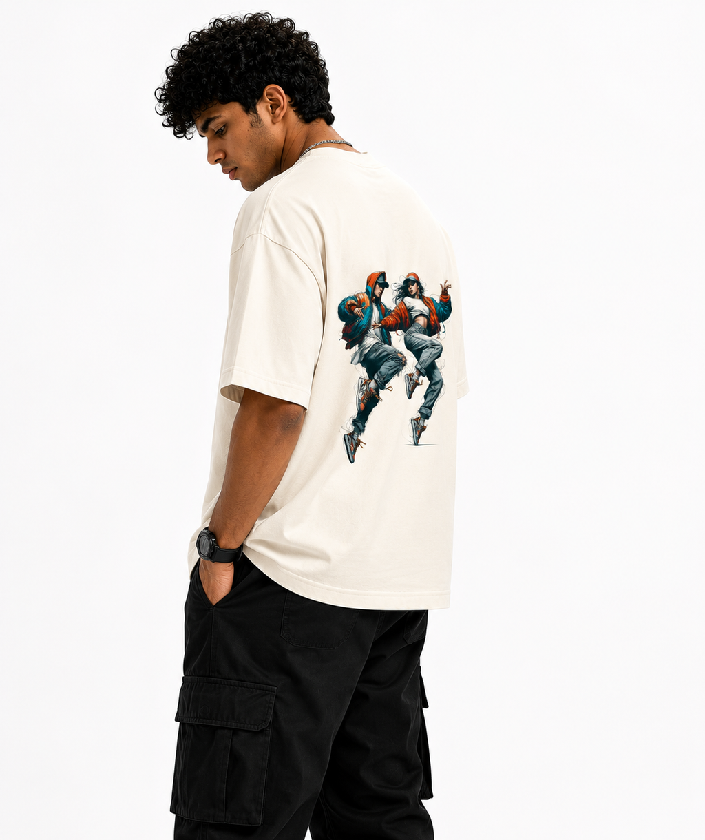 Urban Rhythm Oversized Graphic T-Shirt – Off White | 240 GSM Premium Cotton