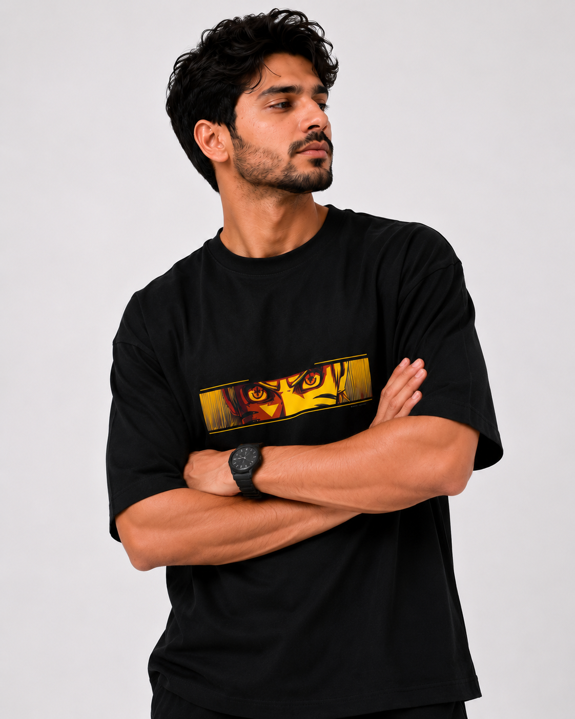 Naruto Eyes Oversized T-Shirt | 240 GSM Heavyweight Cotton | Relaxed Fit | Black