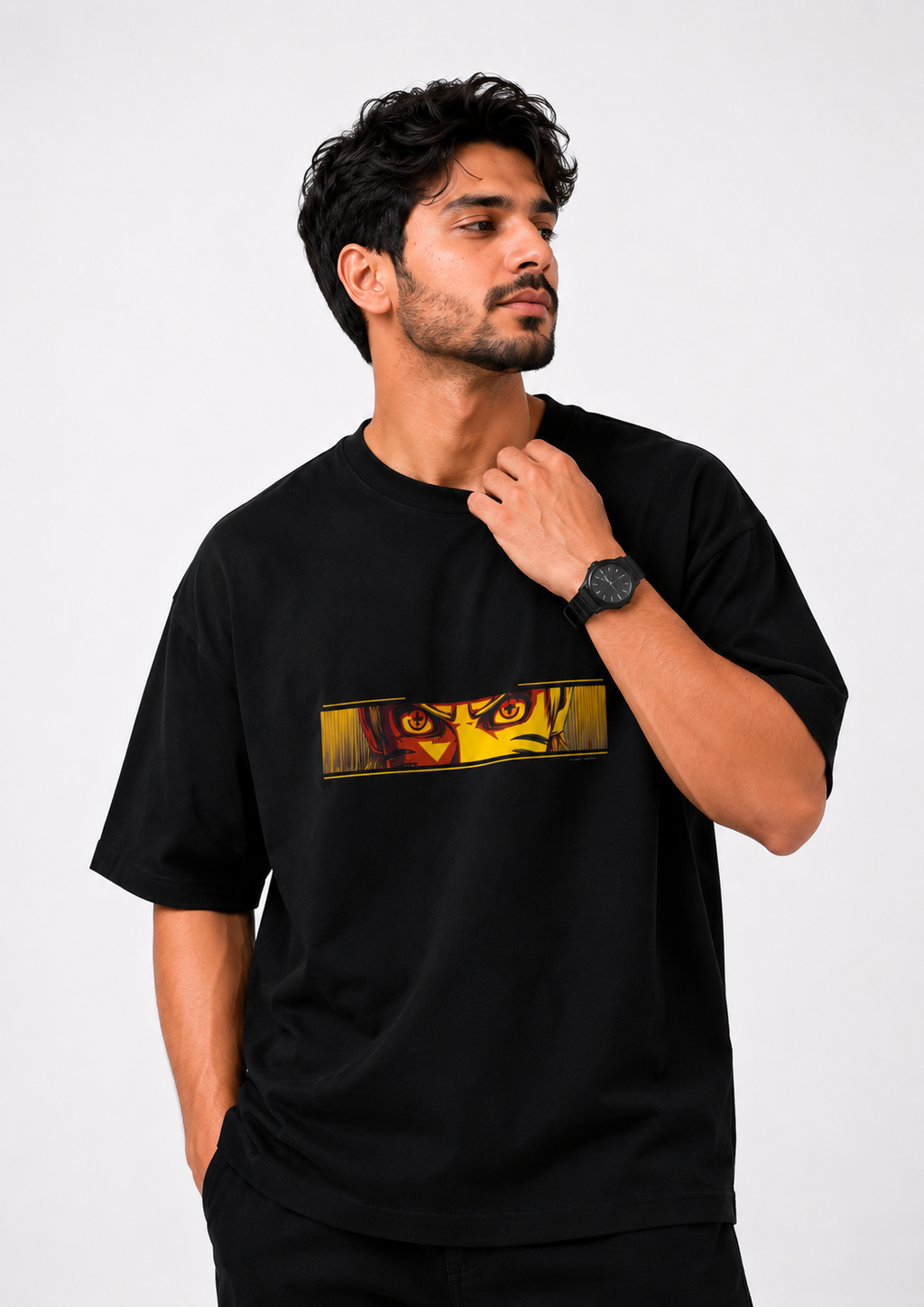 Naruto Eyes Oversized T-Shirt | 240 GSM Heavyweight Cotton | Relaxed Fit | Black