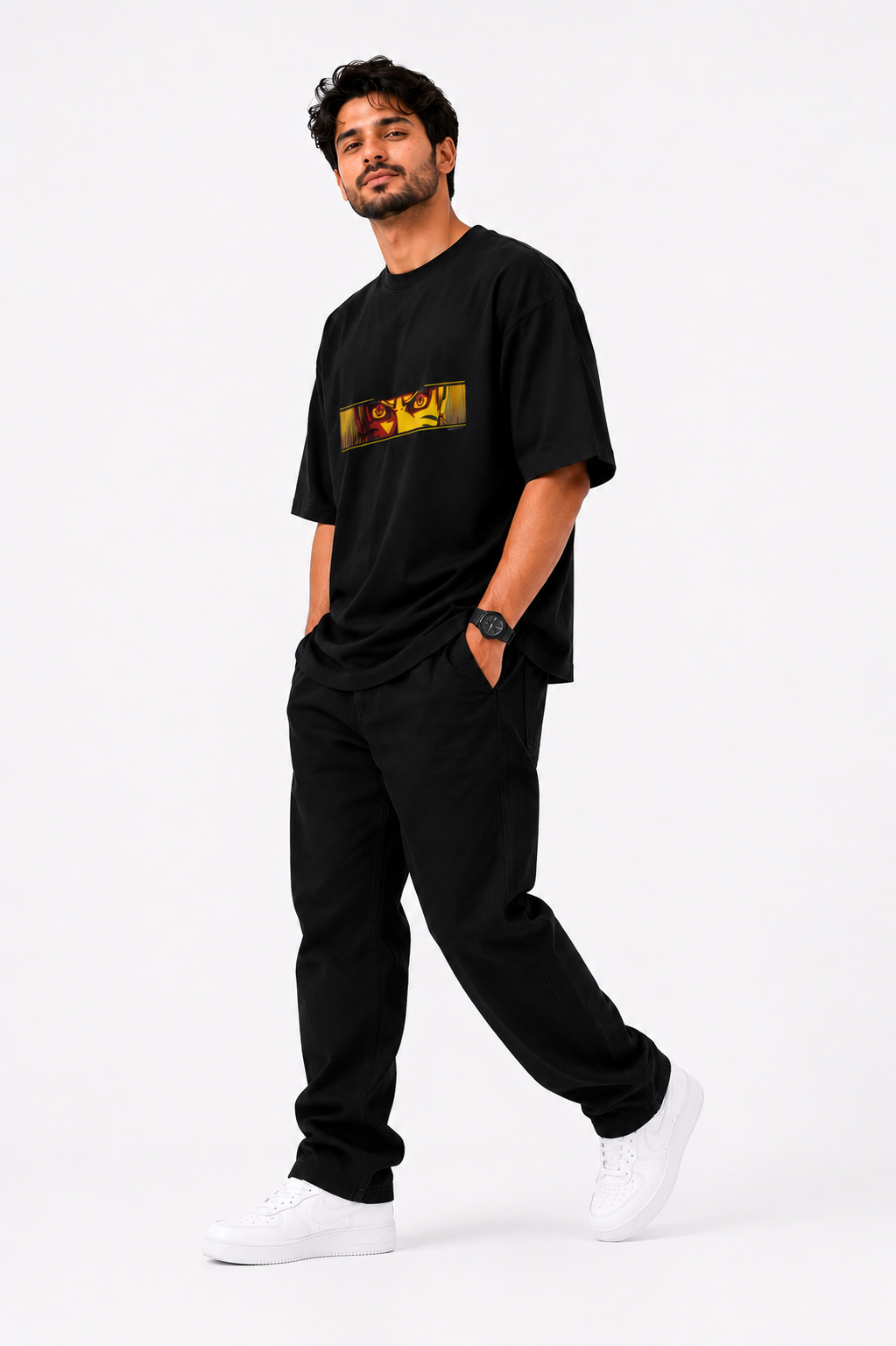 Naruto Eyes Oversized T-Shirt | 240 GSM Heavyweight Cotton | Relaxed Fit | Black