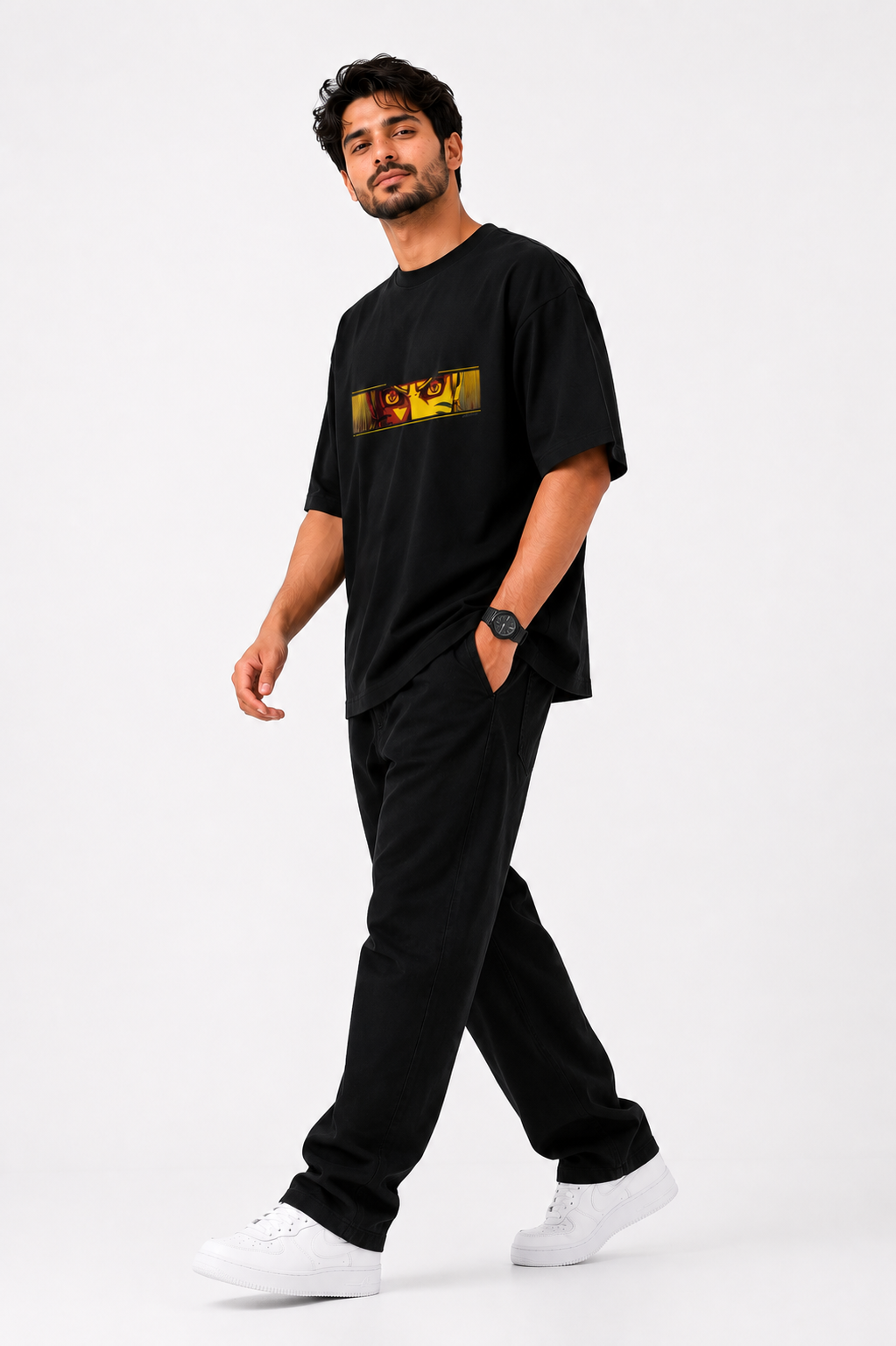 Naruto Eyes Oversized T-Shirt | 240 GSM Heavyweight Cotton | Relaxed Fit | Black