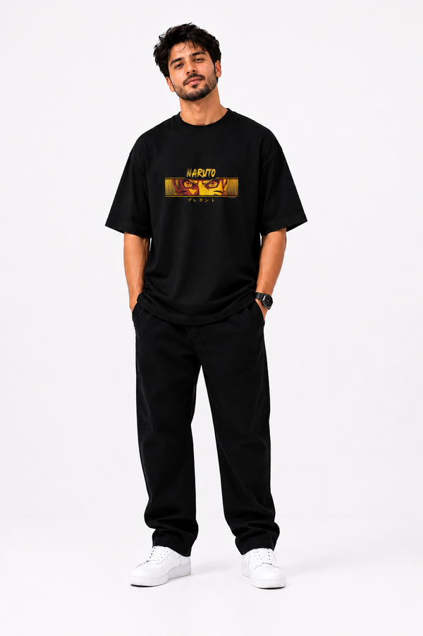 Naruto Eyes Oversized T-Shirt | 240 GSM Heavyweight Cotton | Relaxed Fit | Black