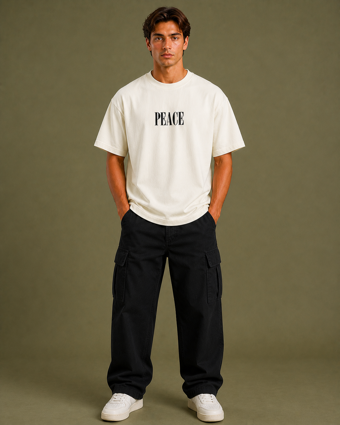 GNB "PEACE" Releaxed / loose fit (oversized) Tees- Offwhite