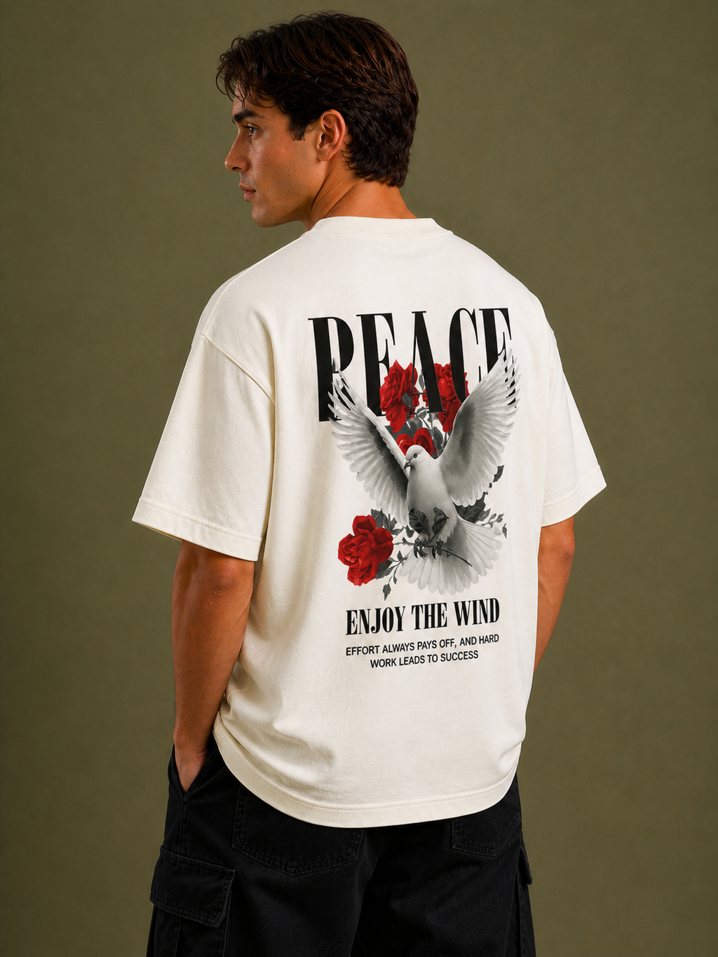 GNB "PEACE" Releaxed / loose fit (oversized) Tees- Offwhite