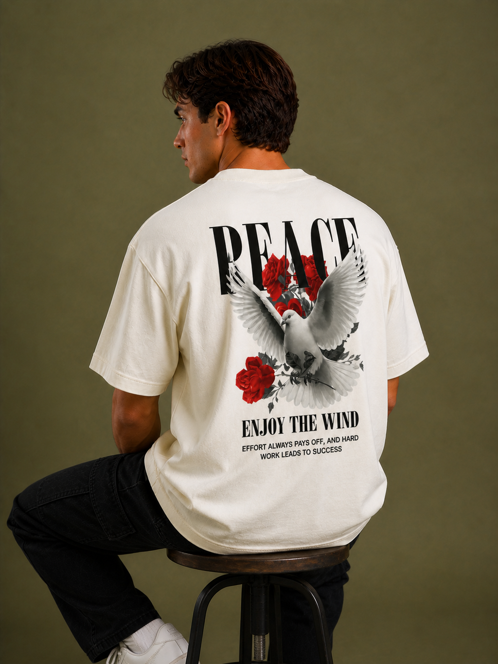 GNB "PEACE" Releaxed / loose fit (oversized) Tees- Offwhite