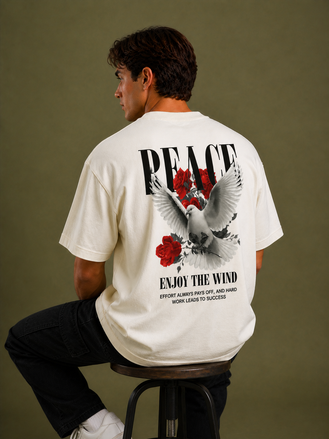 GNB "PEACE" Releaxed / loose fit (oversized) Tees- Offwhite