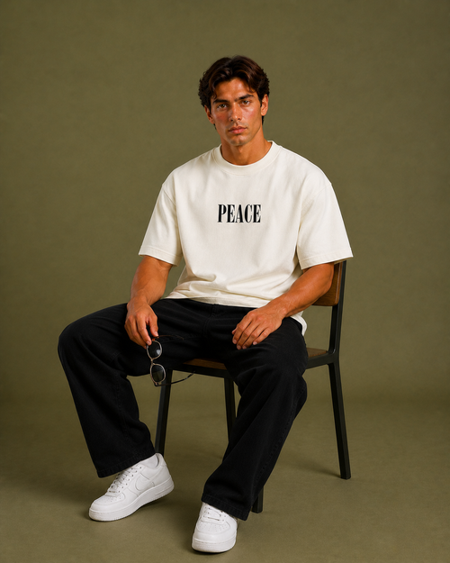 GNB "PEACE" Releaxed / loose fit (oversized) Tees- Offwhite
