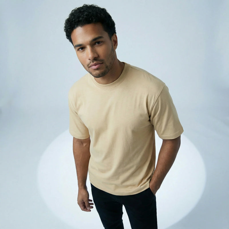 Men's T-Shirt – GNB Desert Luxe Relaxed Fit / Loose Fit (Oversized) Tee (Beige Aura)