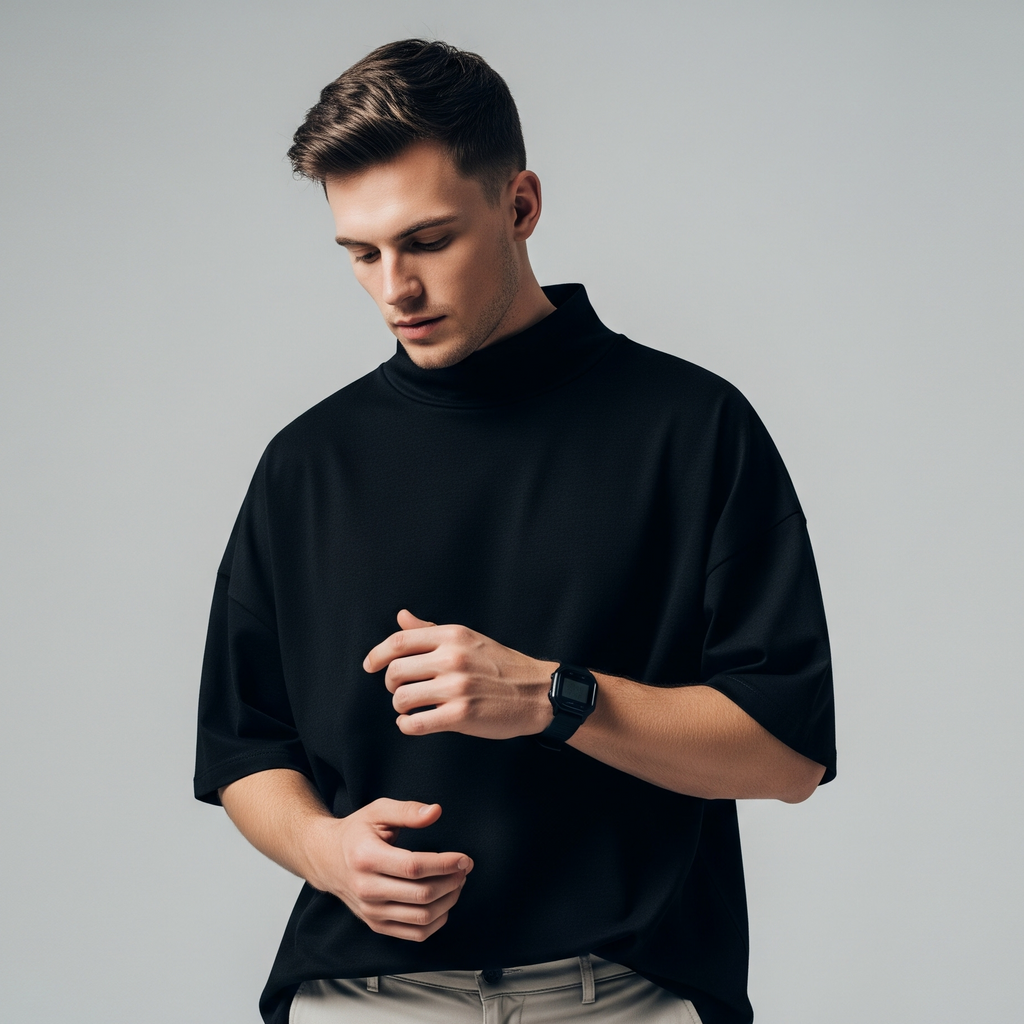 Drop Shoulder French terry T-shirt - Black
