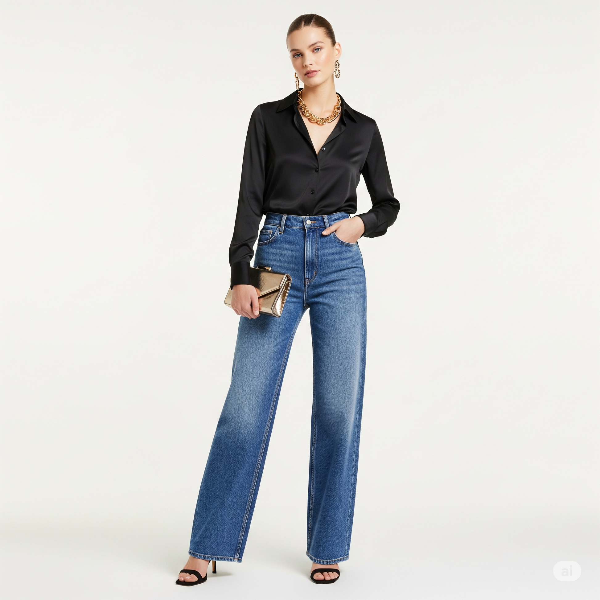 Women's Satin Shirts - Black