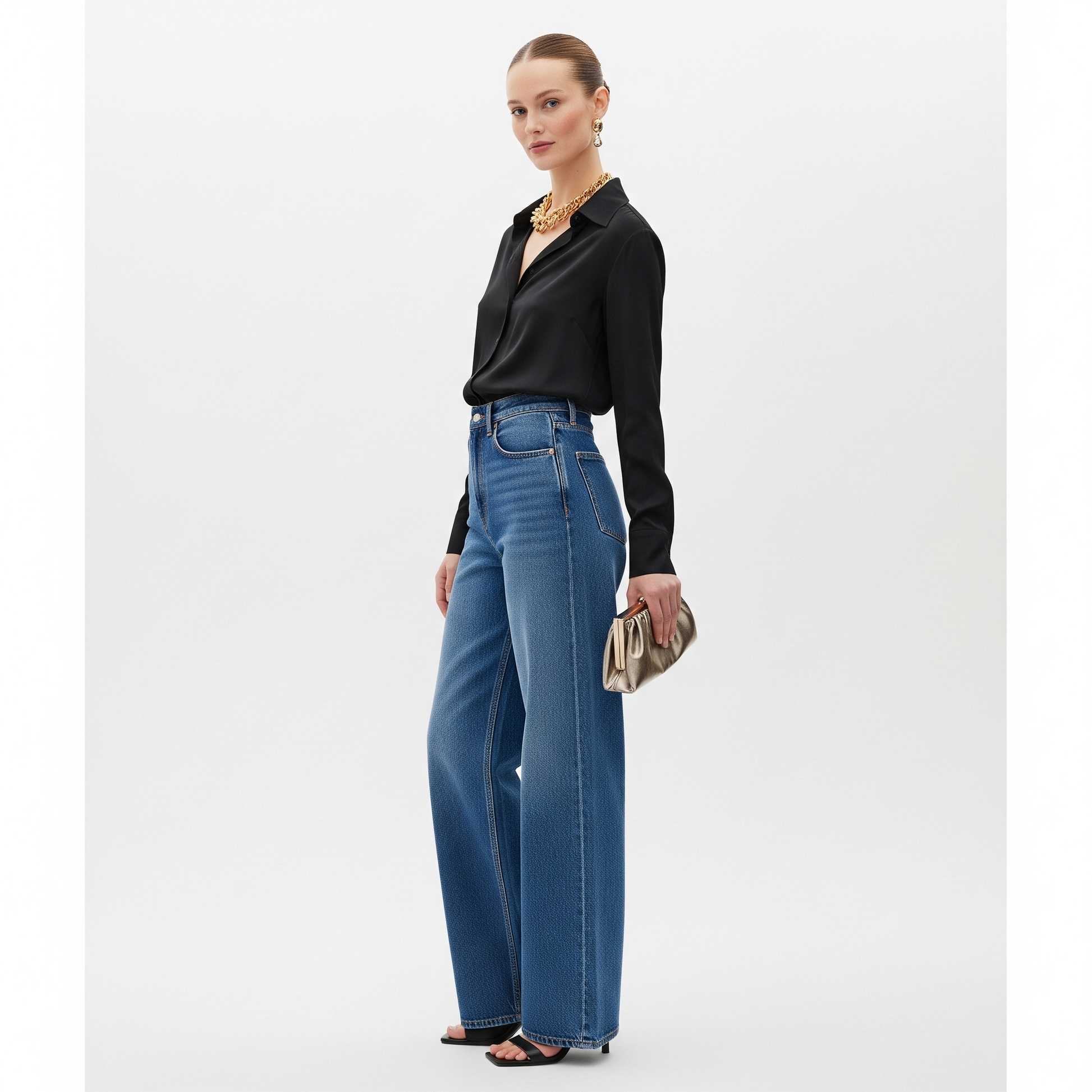 Women's Satin Shirts - Black