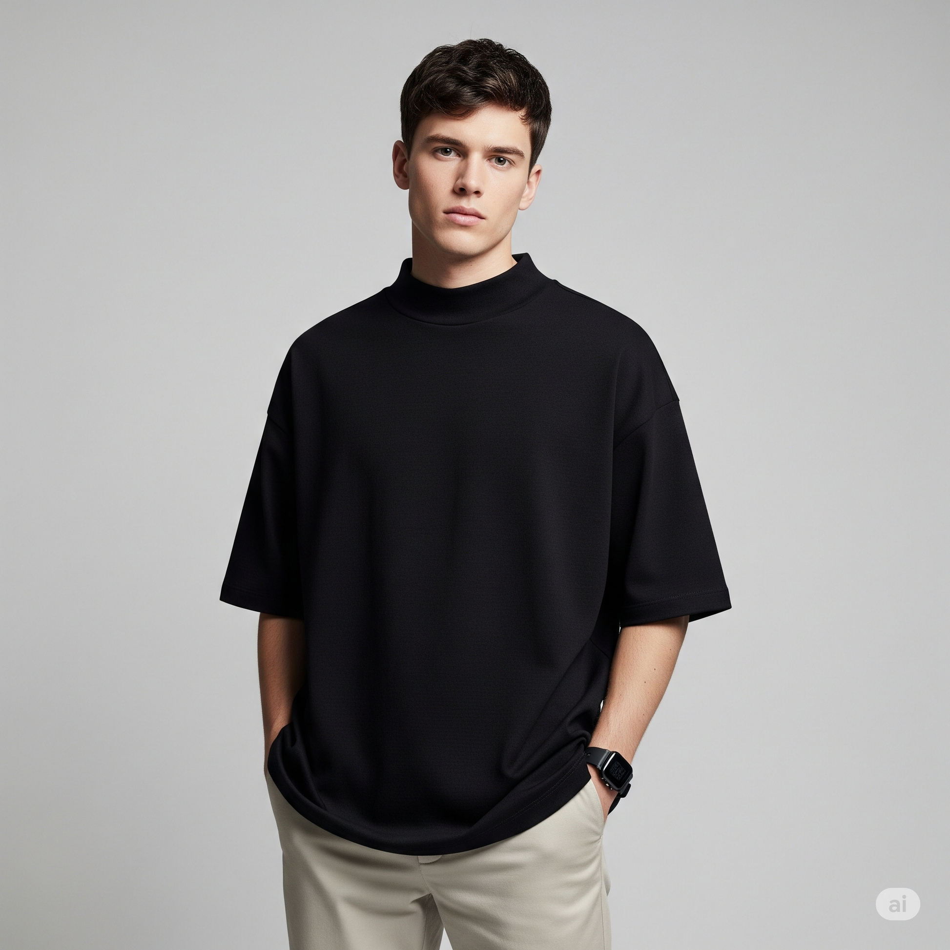 Drop Shoulder French terry T-shirt - Black