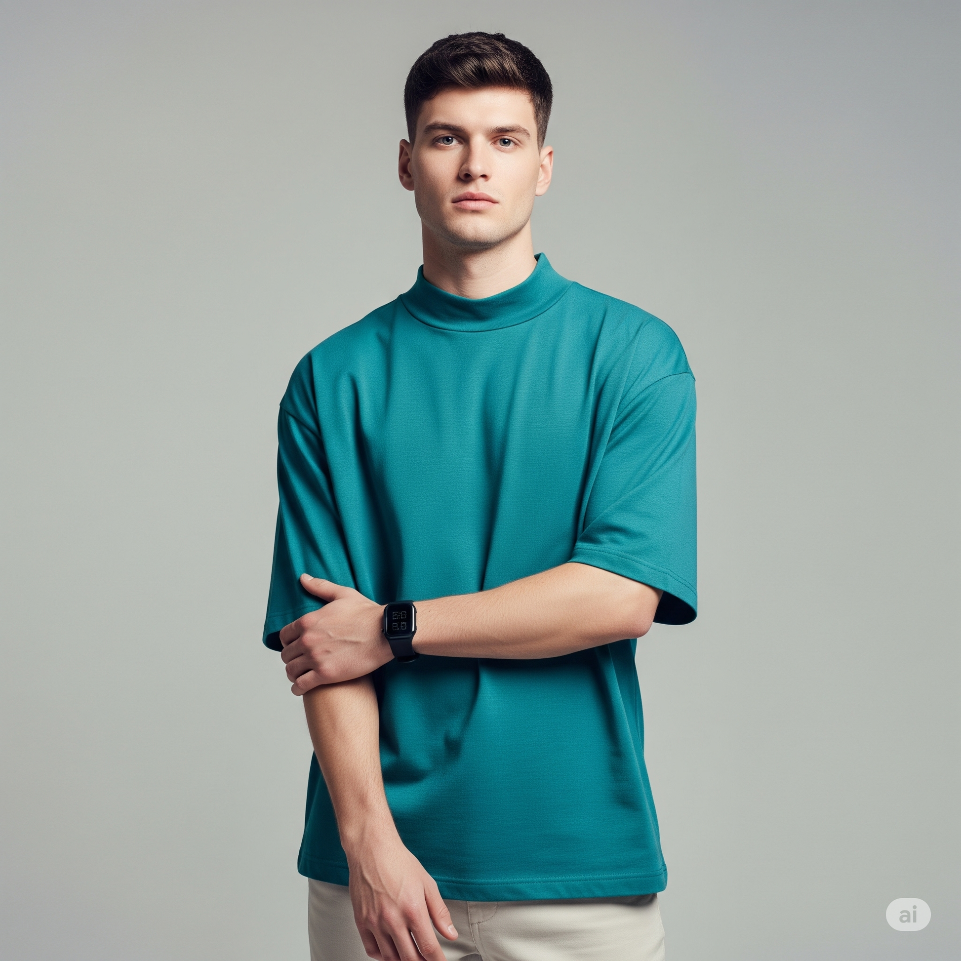 Drop Shoulder French terry T-shirt - Crystal Teal