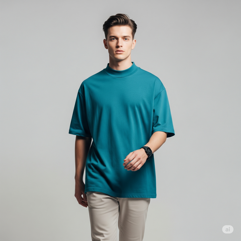 Drop Shoulder French terry T-shirt - Crystal Teal