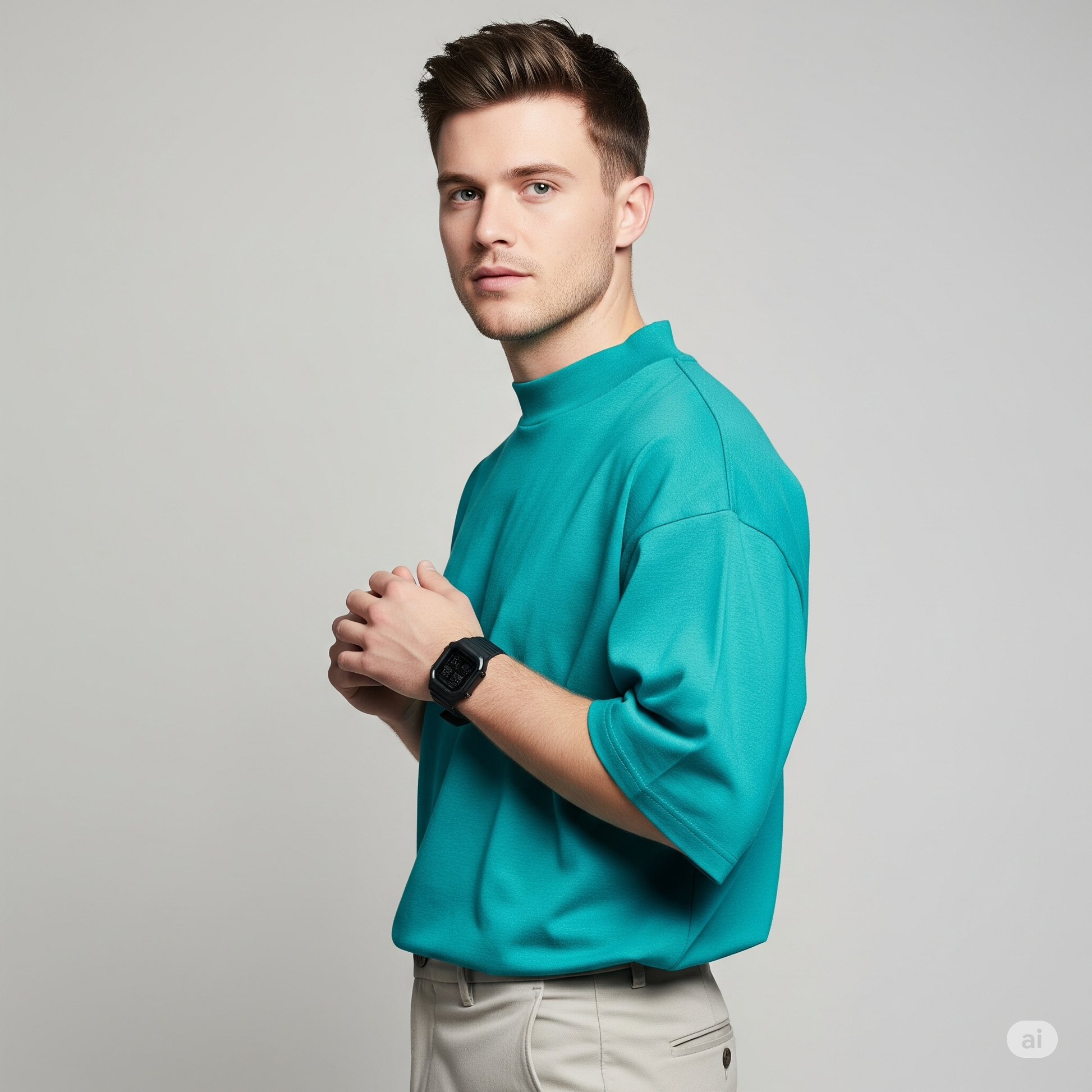 Drop Shoulder French terry T-shirt - Crystal Teal