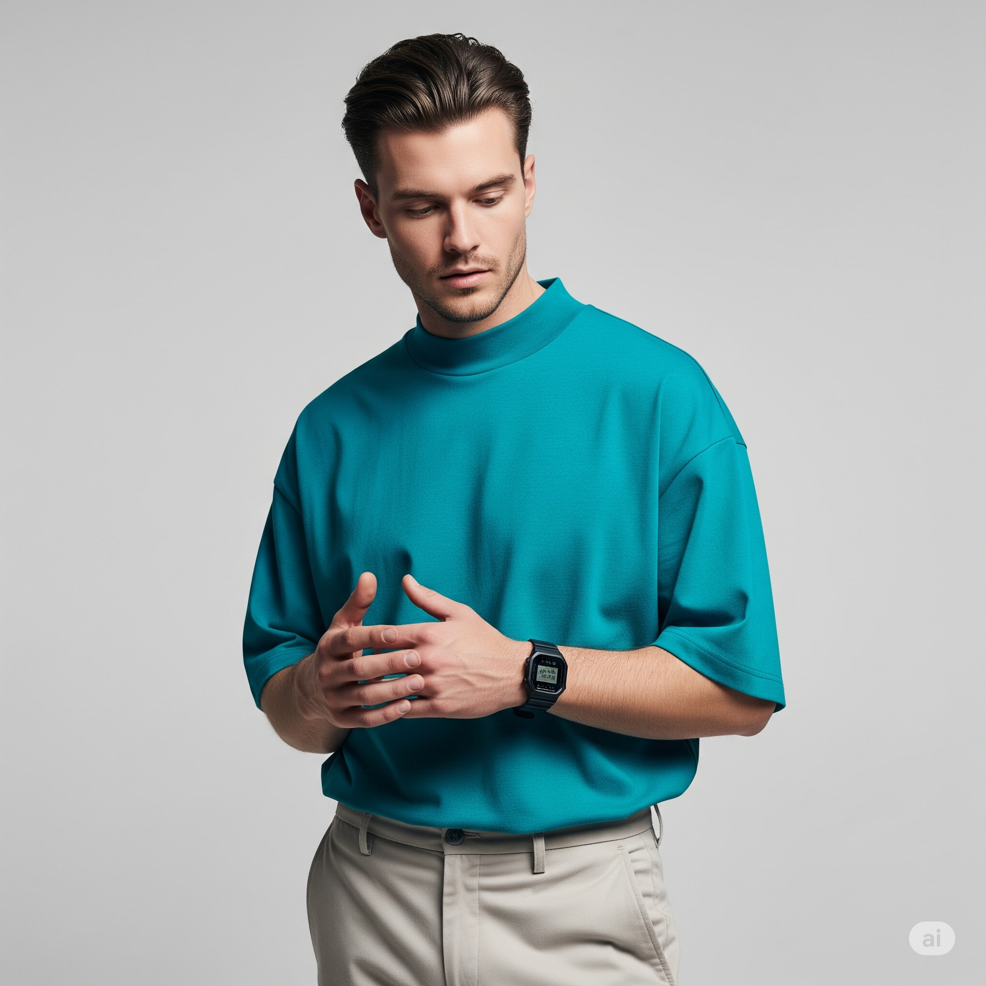 Drop Shoulder French terry T-shirt - Crystal Teal