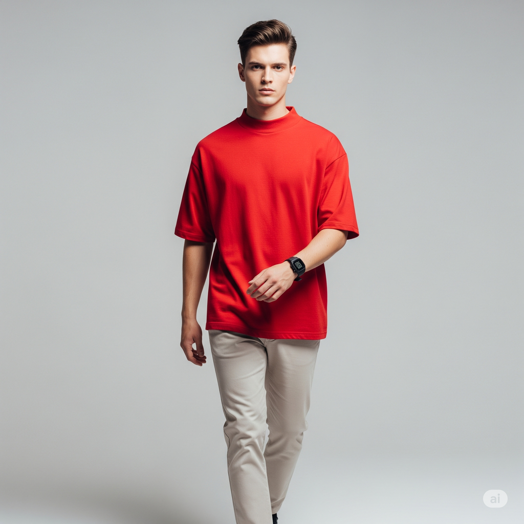 Drop Shoulder French terry T-shirt - Heatwave