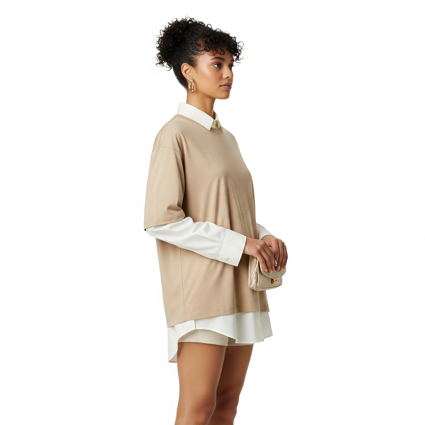 Women's Solid T-shirts - Beige