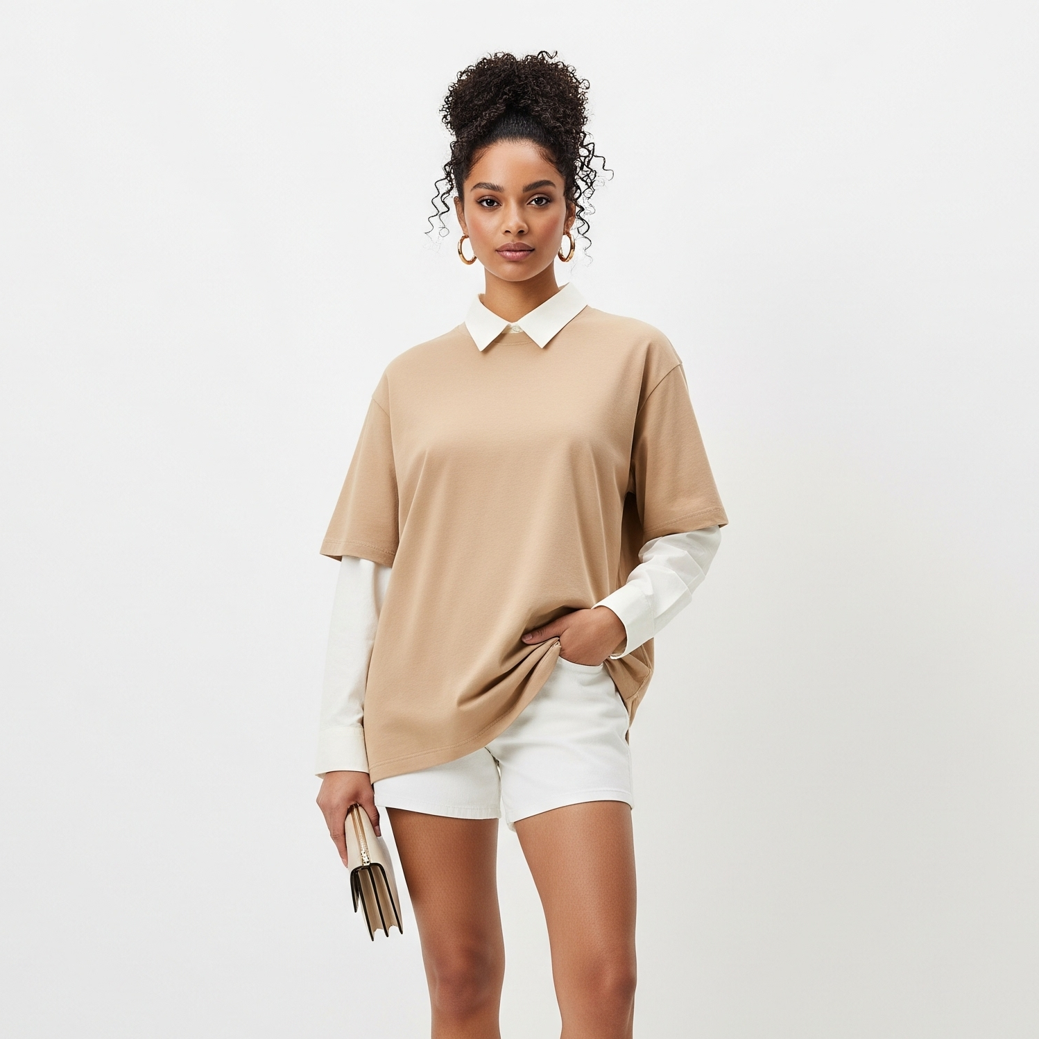 Women's Solid T-shirts - Beige