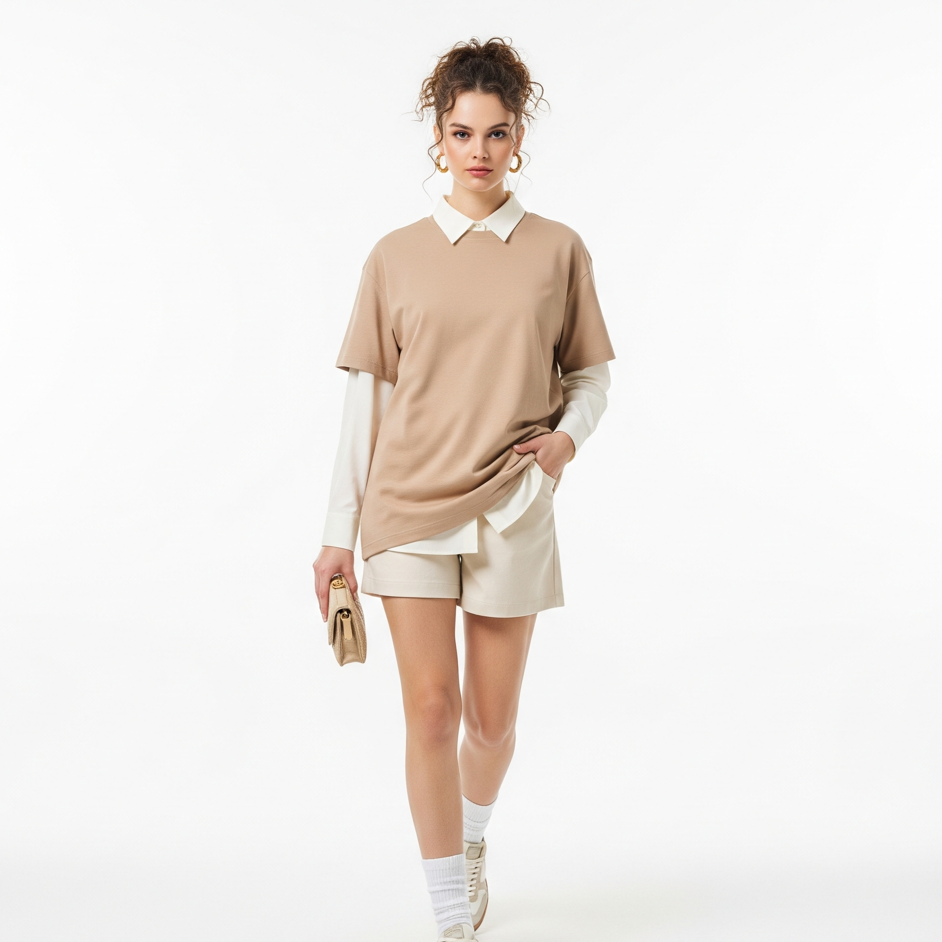 Women's Solid T-shirts - Beige