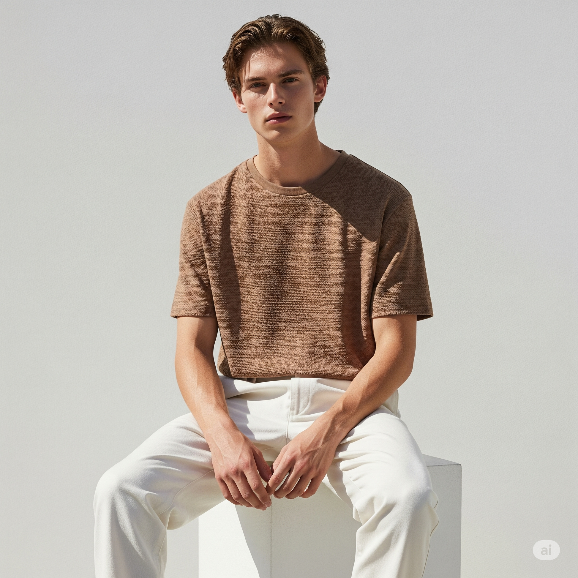 Waffled Men's T-Shirt - Brown