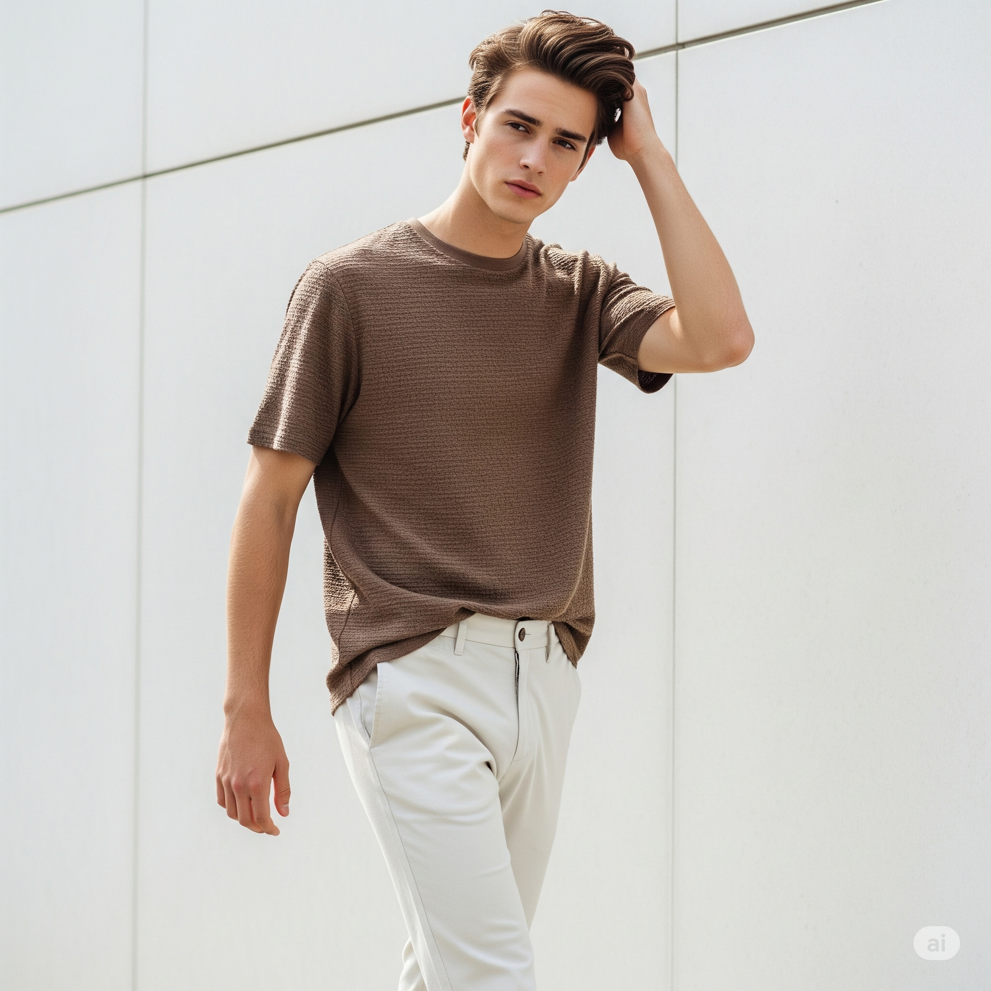 Waffled Men's T-Shirt - Brown