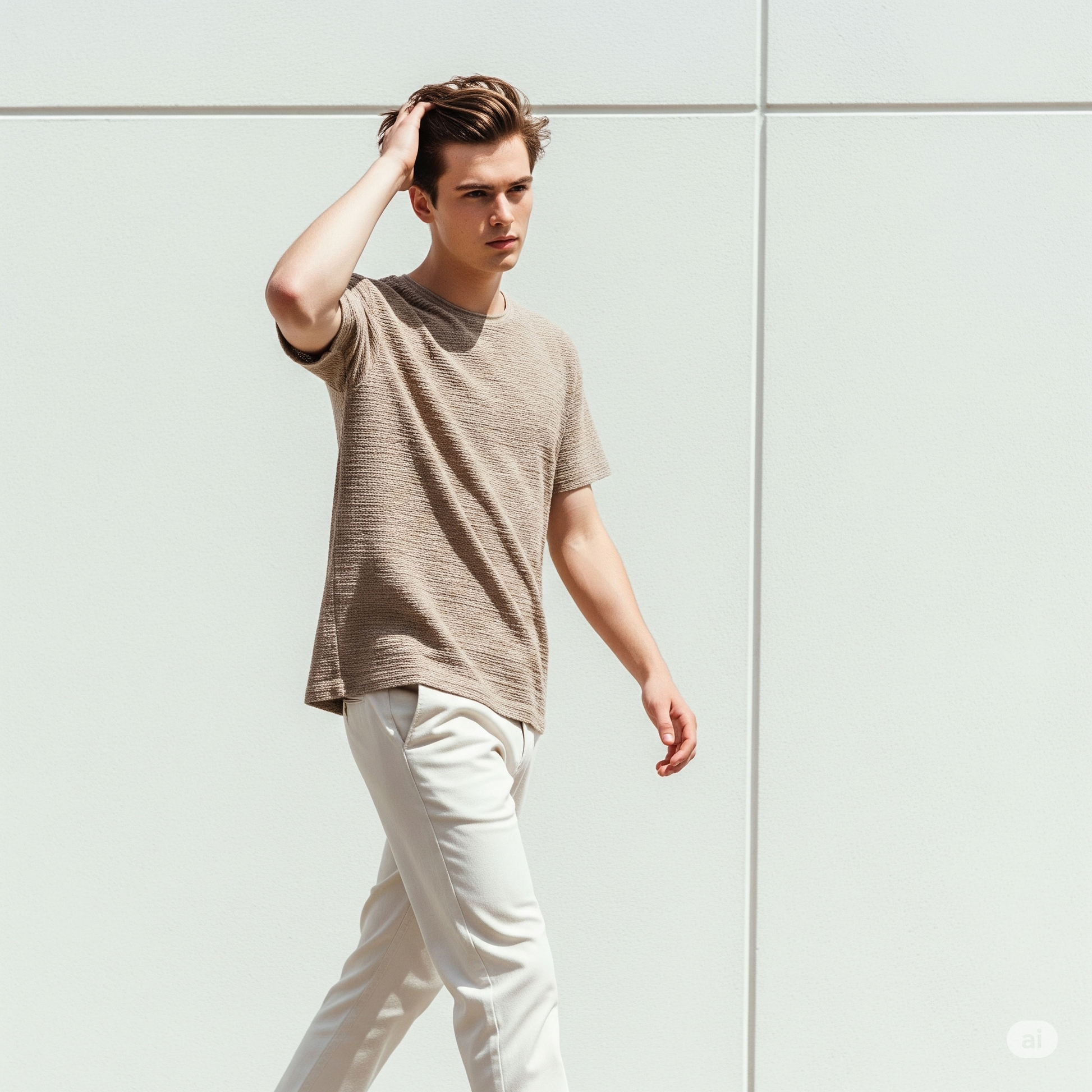 Waffled Men's T-Shirt - Beige