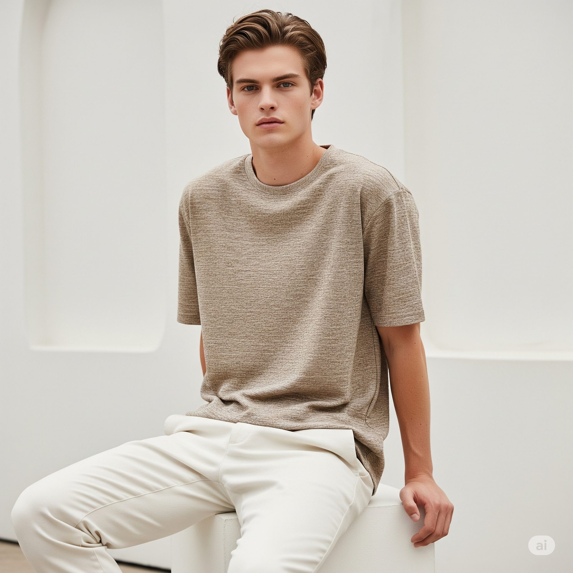 Waffled Men's T-Shirt - Beige