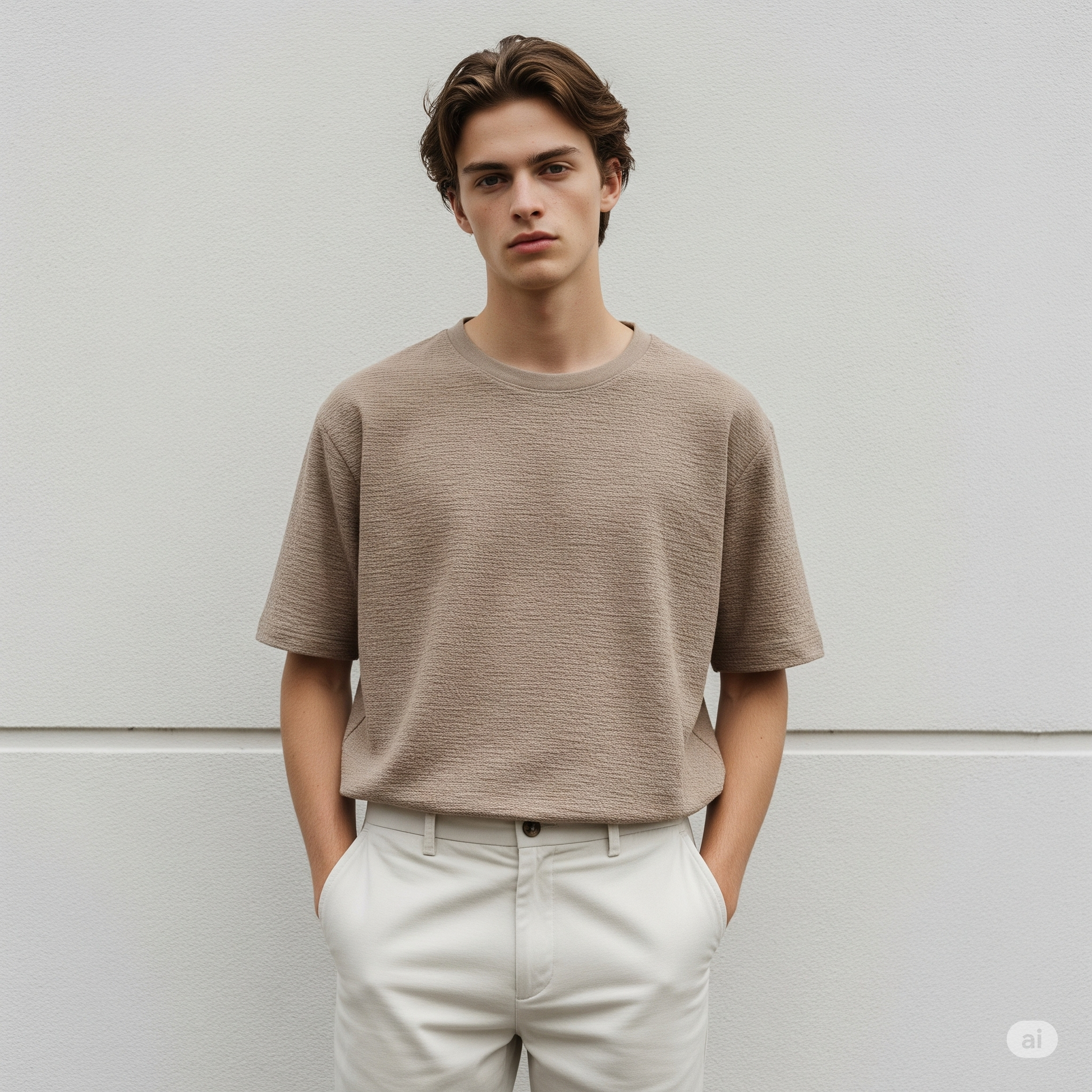 Waffled Men's T-Shirt - Beige