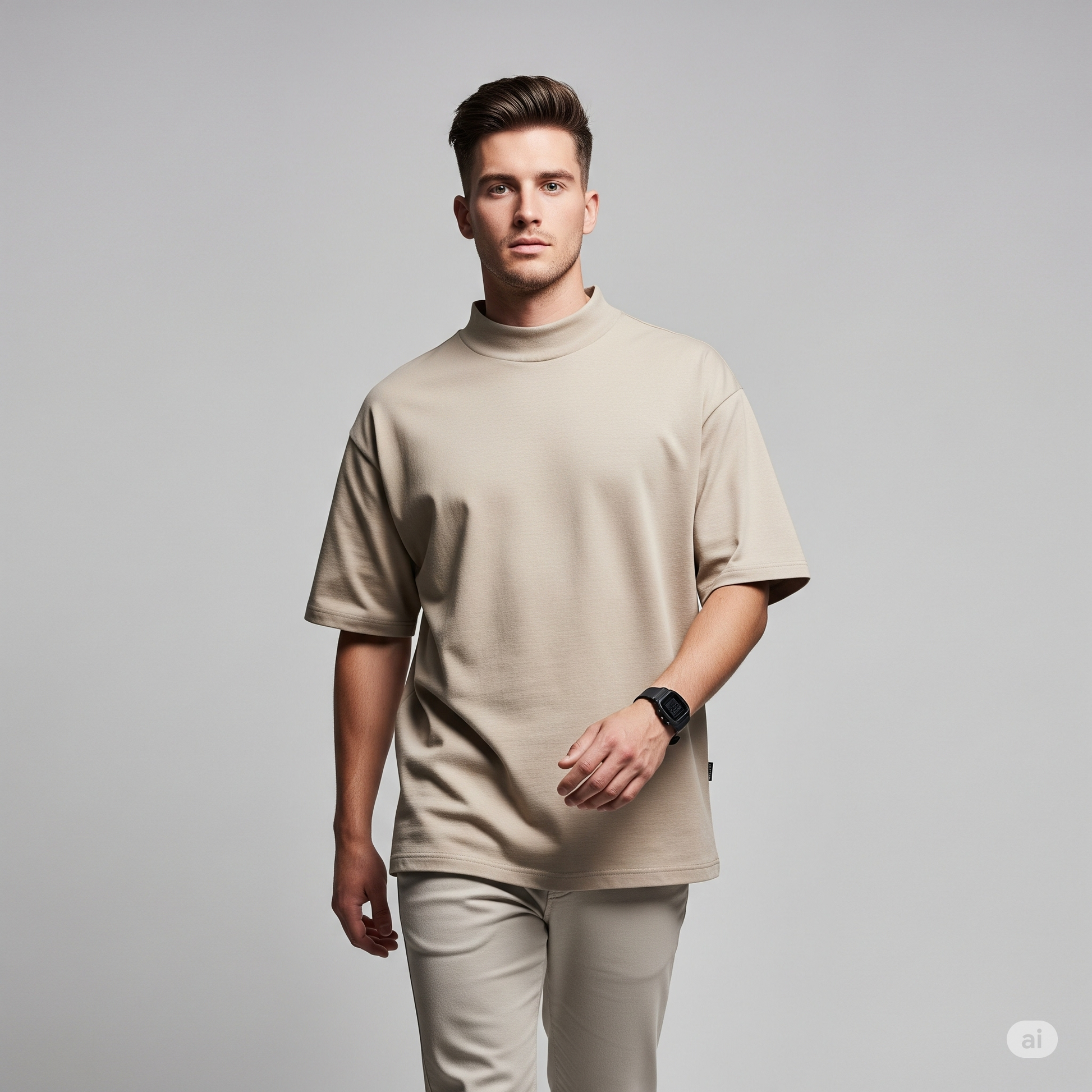 Drop Shoulder French terry T-shirt - Sandstone