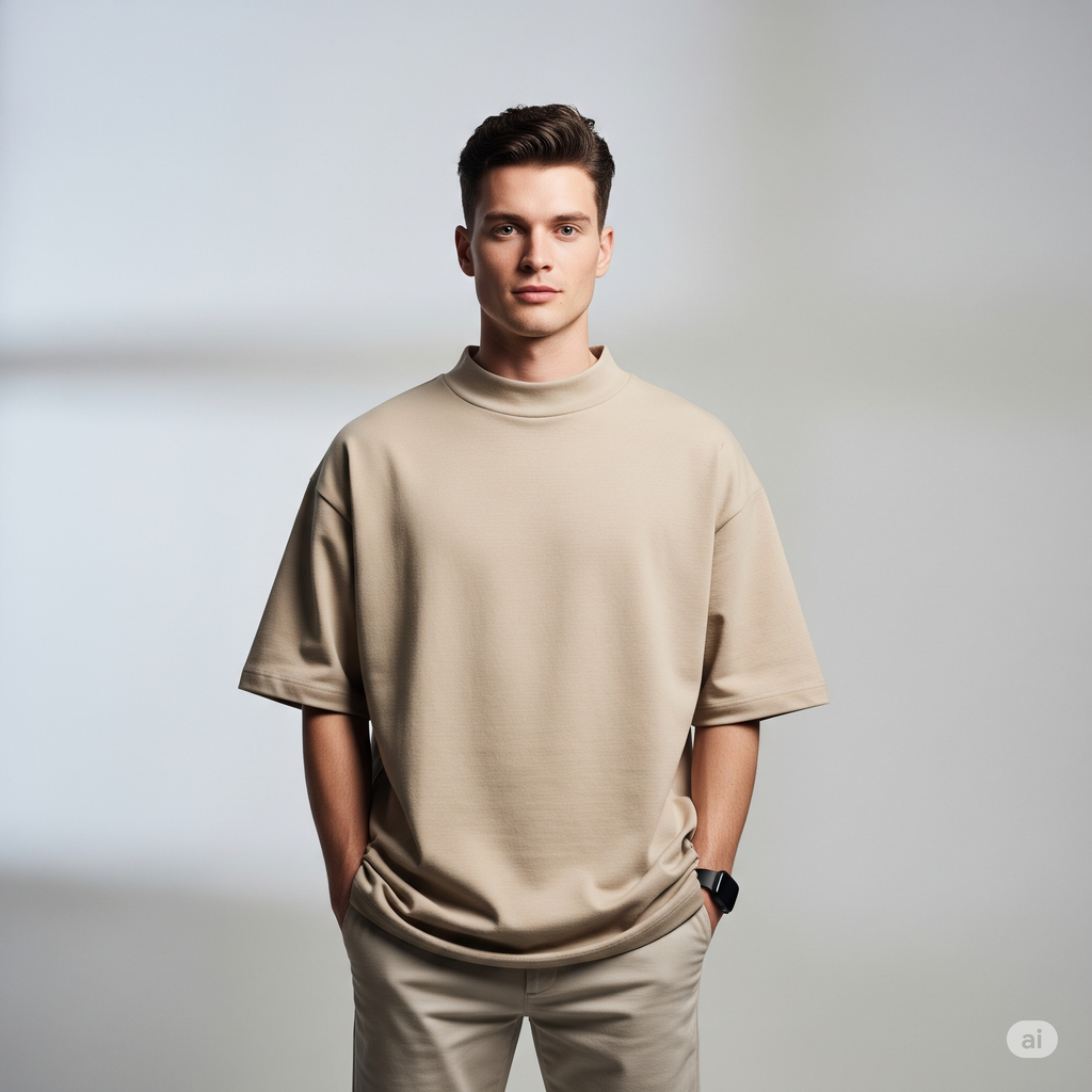 Drop Shoulder French terry T-shirt - Sandstone