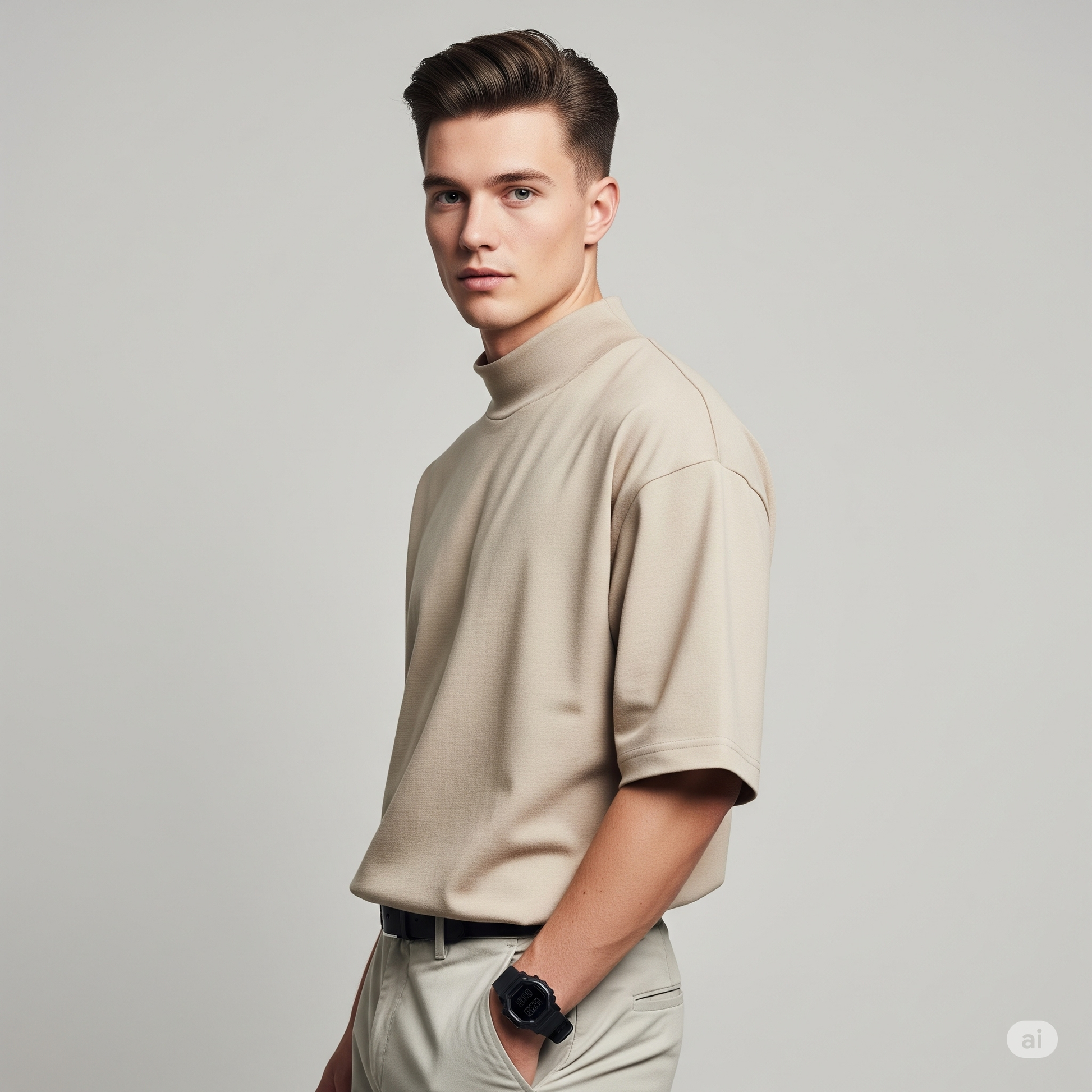Drop Shoulder French terry T-shirt - Sandstone