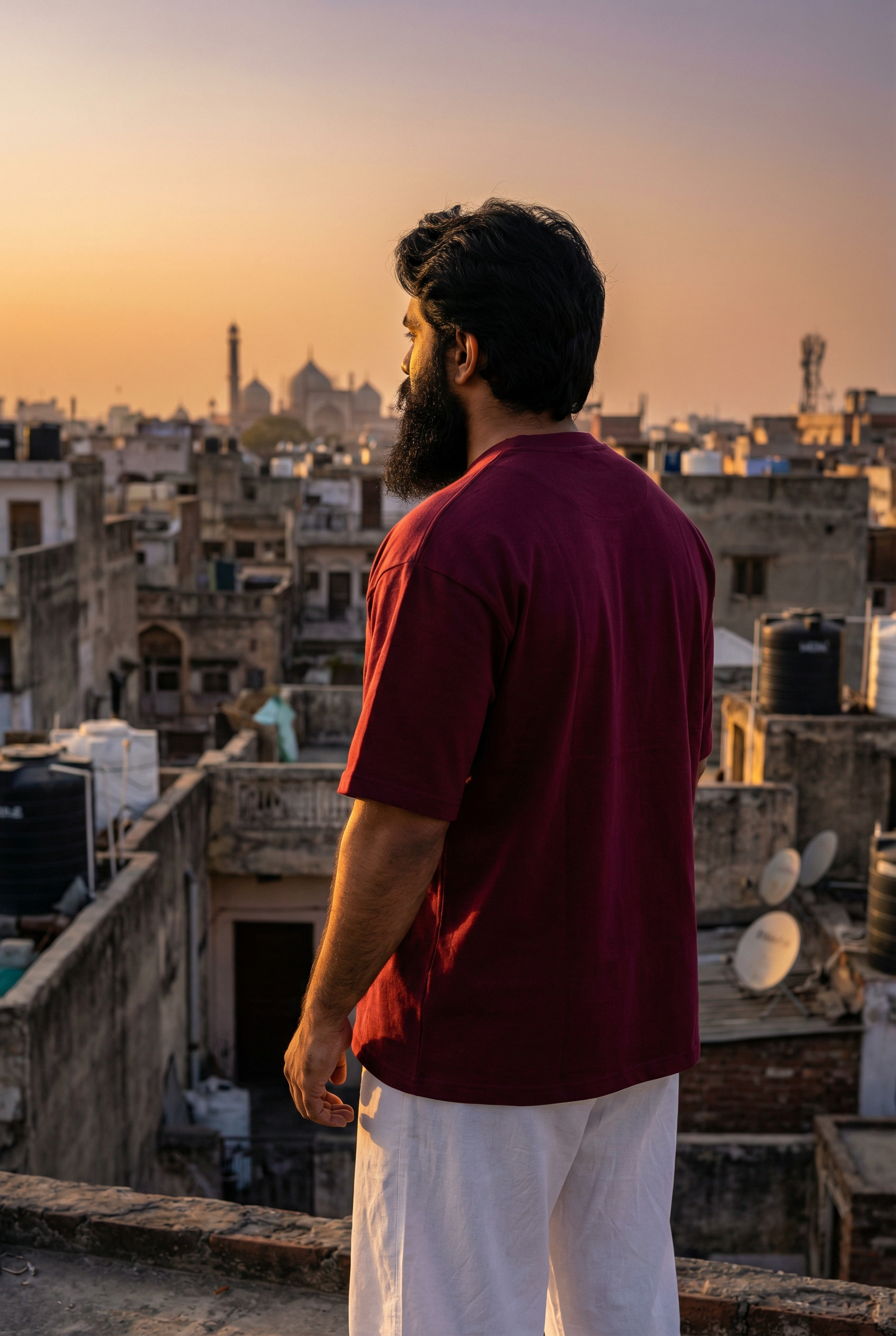 Men T-Shirt Oversized Heavy Cotton Maroon Aura