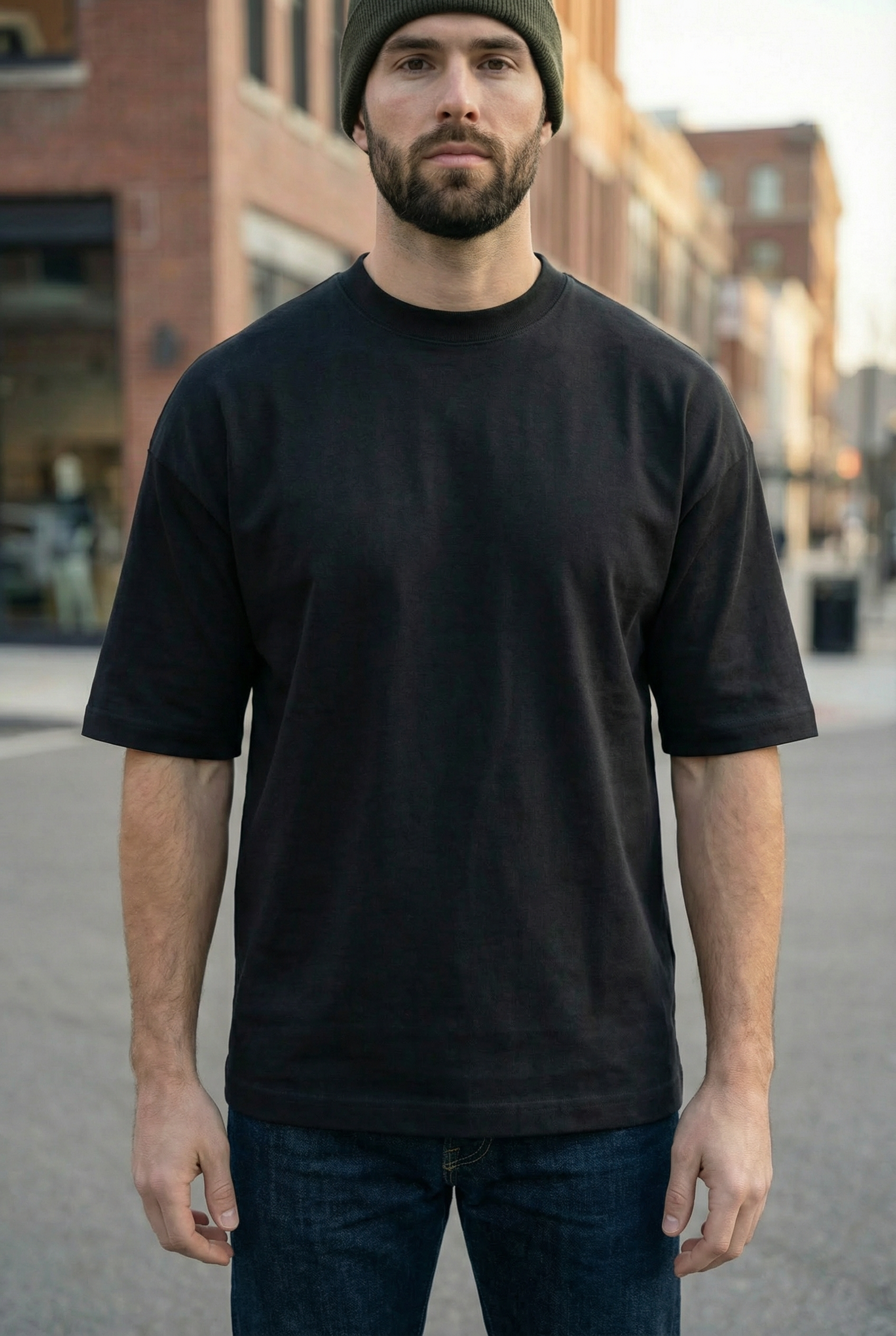 Men’s Urban Classic Drop Shoulder T-Shirt – 240 GSM Heavyweight Cotton, Deep Matte Black
