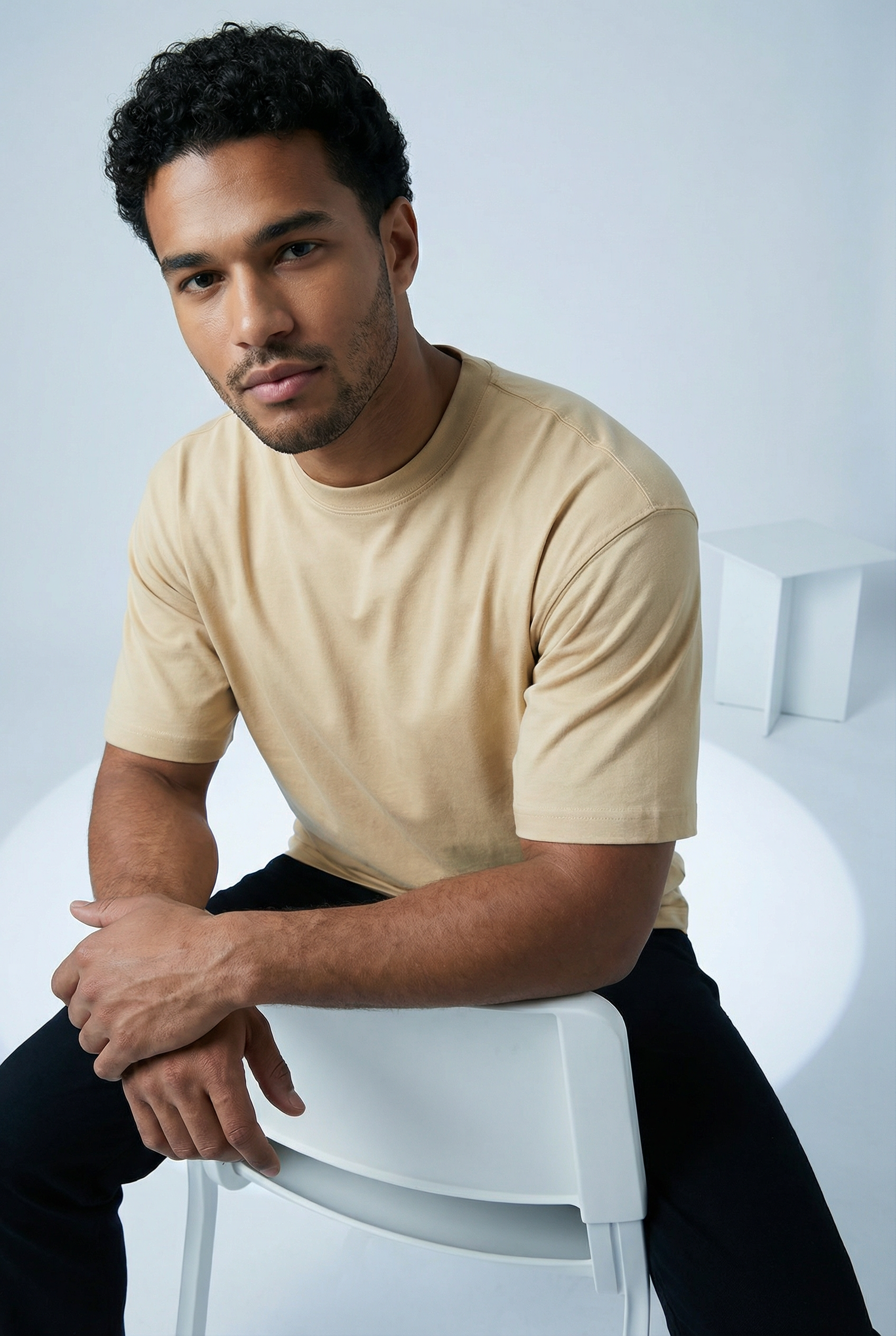 Men’s Urban Elite Vibe Oversized Heavy Cotton T-Shirt – Beige Aura