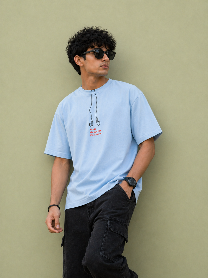GNB “Sky Shinobi” Relaxed Fit Oversized Tee – Light Blue