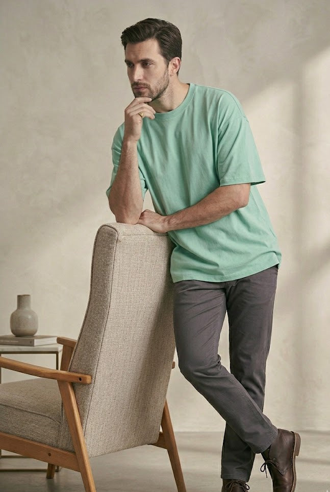 Men's T-Shirt – Classic Heavy Cotton Relaxed Fit / Loose Fit (Oversized) (Light Green)