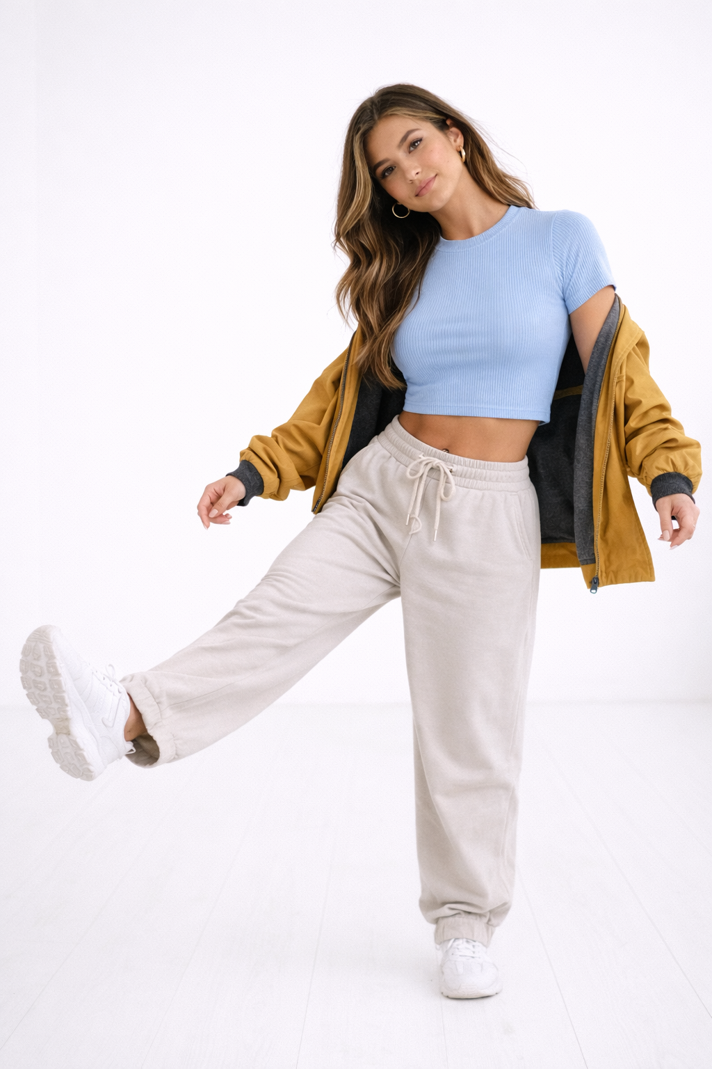 Women’s Ribbed Crop Top – Sky Blue | Slim Fit Everyday Essential